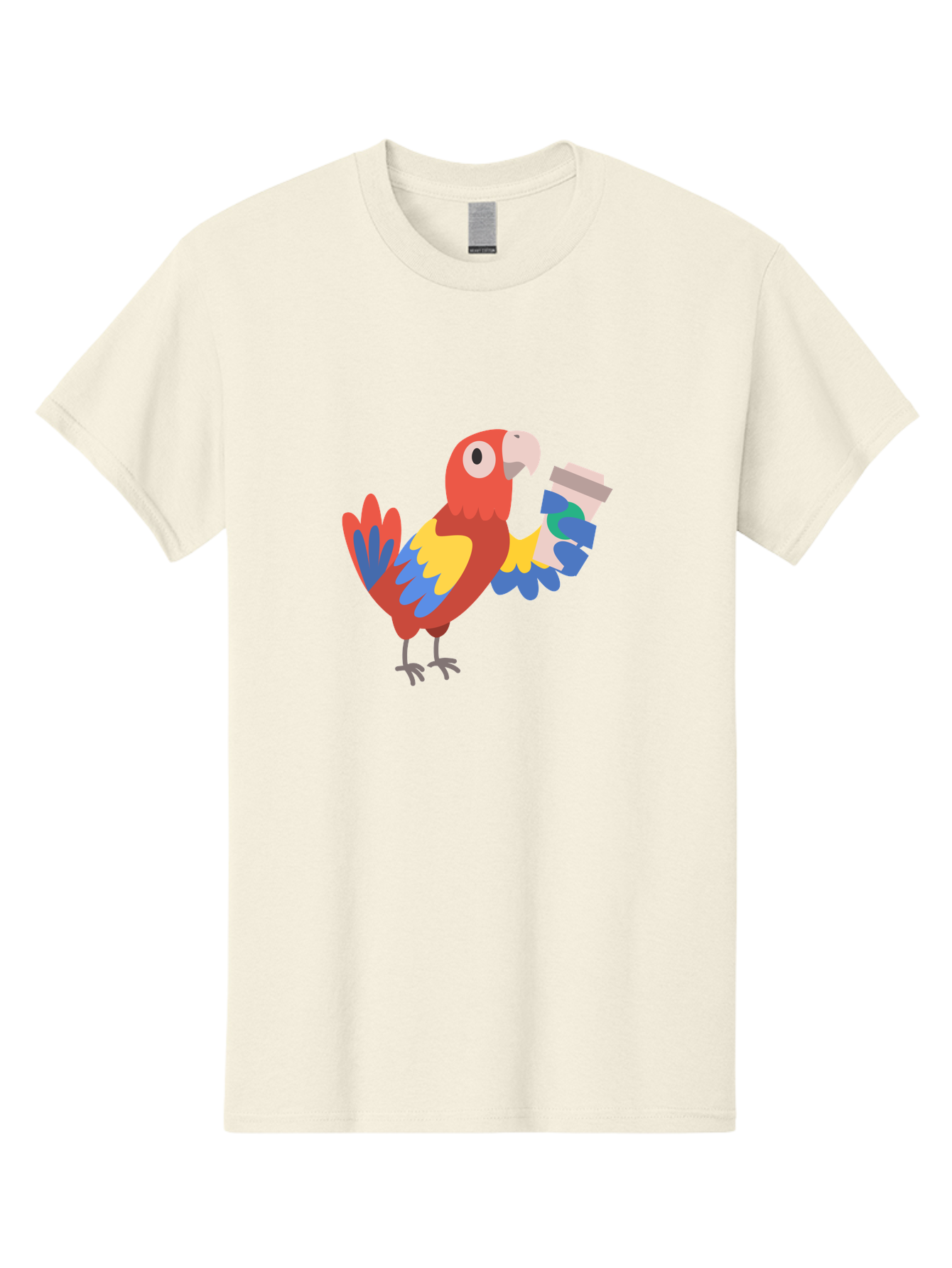 Parrot-Coffee-Cup Men'S Graphic Tee, 100% Cotton, Comfortable Casual Summer Wear, Machine Washable, Parrot Holding Coffee, Cartoon Parrot, Colorful Bird, Coffee Lover, Vibrant Plumage, Cartoon Character, Funny Parrot, Coffee Break, Aab859 11