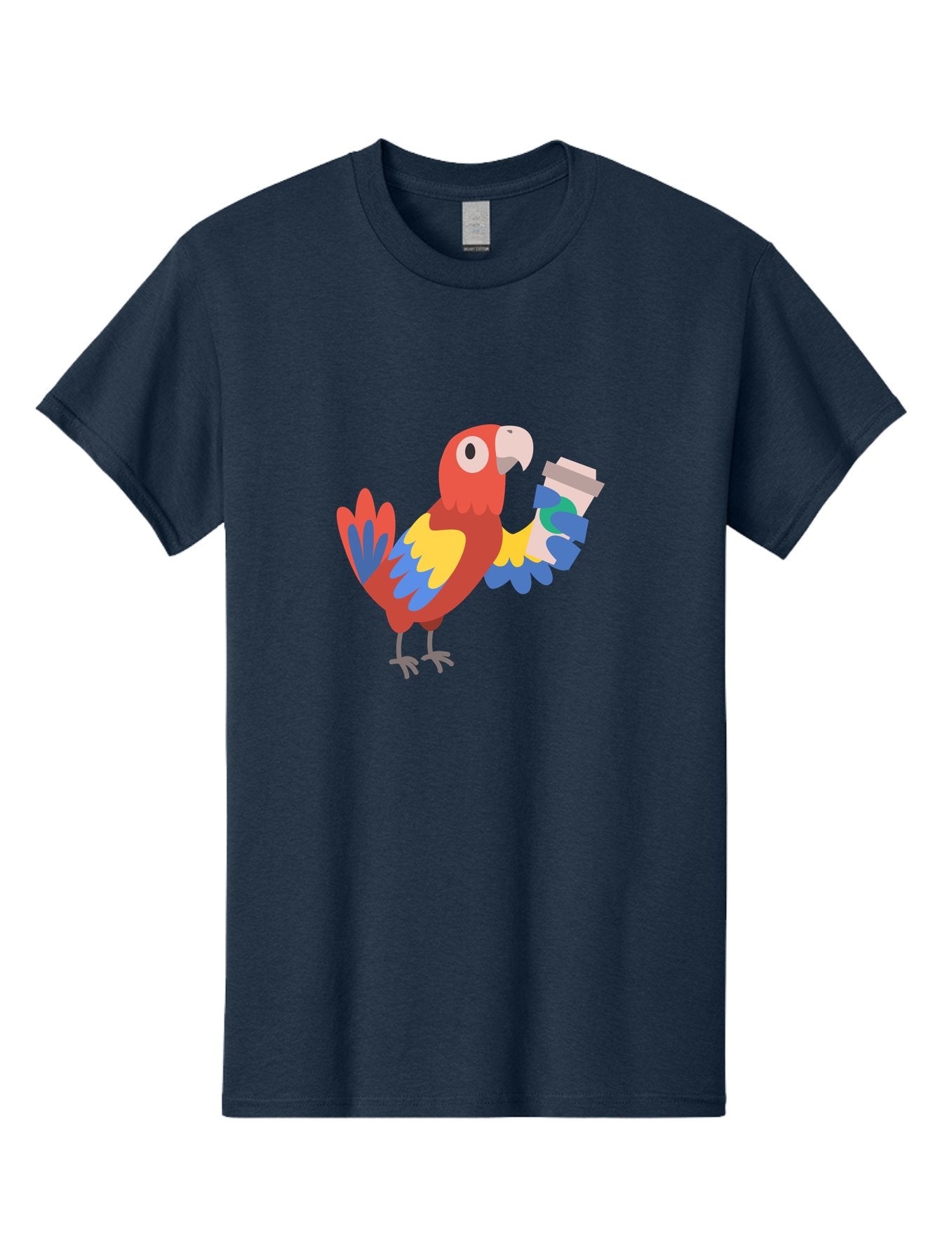 Parrot-Coffee-Cup Men'S Graphic Tee, 100% Cotton, Comfortable Casual Summer Wear, Machine Washable, Parrot Holding Coffee, Cartoon Parrot, Colorful Bird, Coffee Lover, Vibrant Plumage, Cartoon Character, Funny Parrot, Coffee Break, Aab859 14