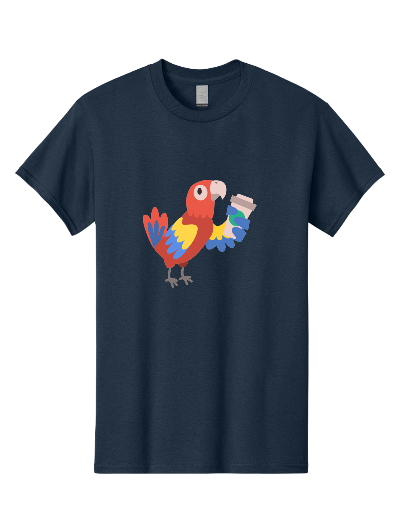 Parrot-Coffee-Cup Men'S Graphic Tee, 100% Cotton, Comfortable Casual Summer Wear, Machine Washable, Parrot Holding Coffee, Cartoon Parrot, Colorful Bird, Coffee Lover, Vibrant Plumage, Cartoon Character, Funny Parrot, Coffee Break, Aab859 3