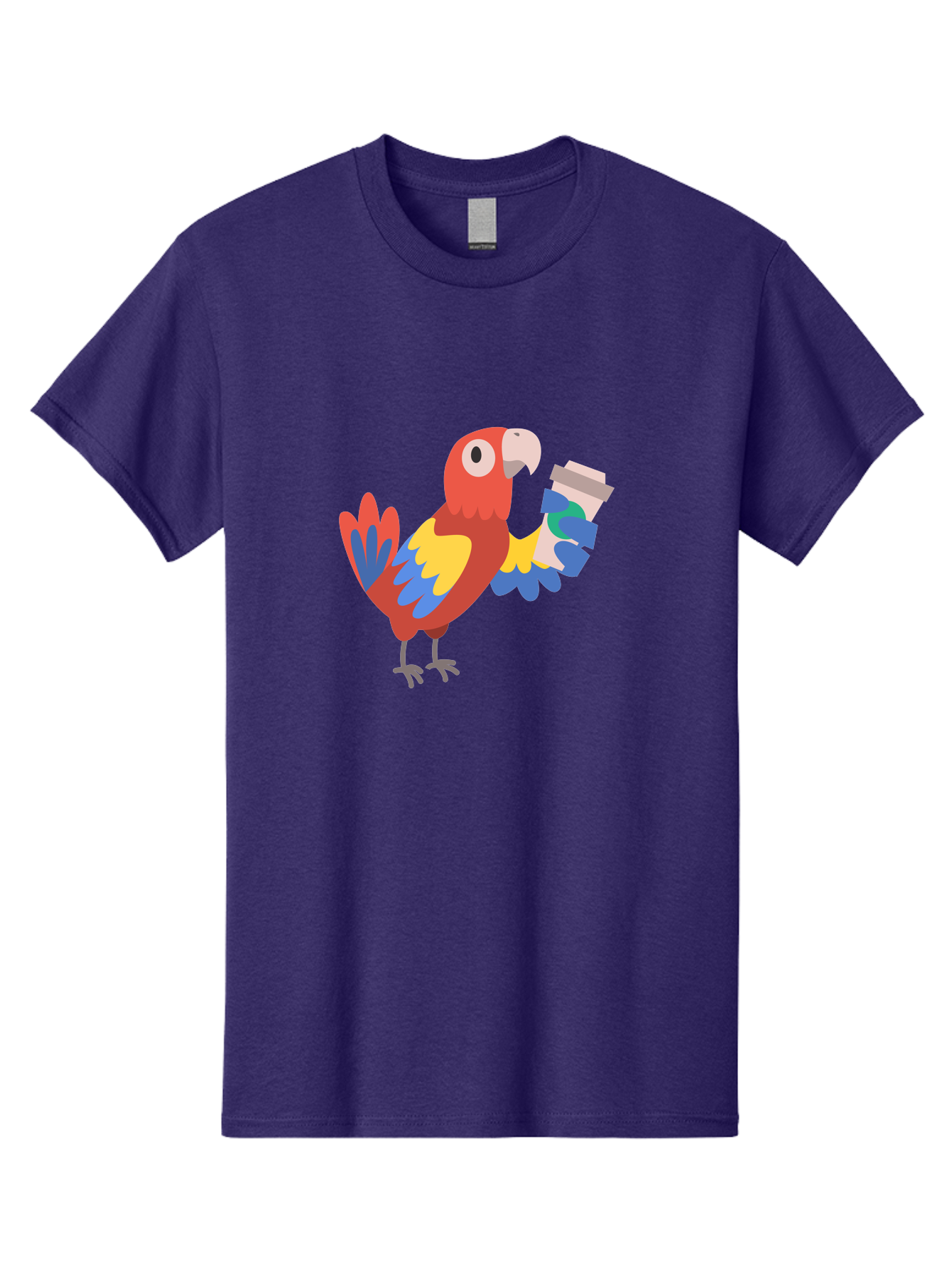Parrot-Coffee-Cup Men'S Graphic Tee, 100% Cotton, Comfortable Casual Summer Wear, Machine Washable, Parrot Holding Coffee, Cartoon Parrot, Colorful Bird, Coffee Lover, Vibrant Plumage, Cartoon Character, Funny Parrot, Coffee Break, Aab859 25