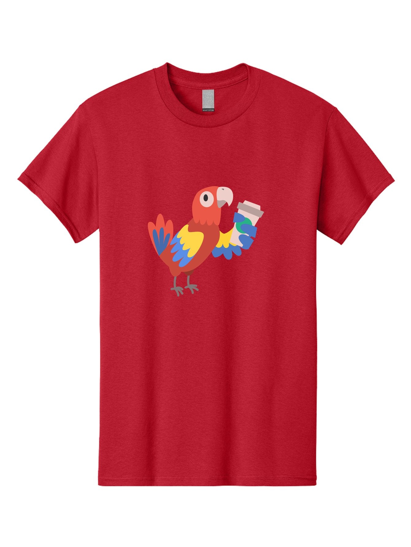 Parrot-Coffee-Cup Men'S Graphic Tee, 100% Cotton, Comfortable Casual Summer Wear, Machine Washable, Parrot Holding Coffee, Cartoon Parrot, Colorful Bird, Coffee Lover, Vibrant Plumage, Cartoon Character, Funny Parrot, Coffee Break, Aab859 5