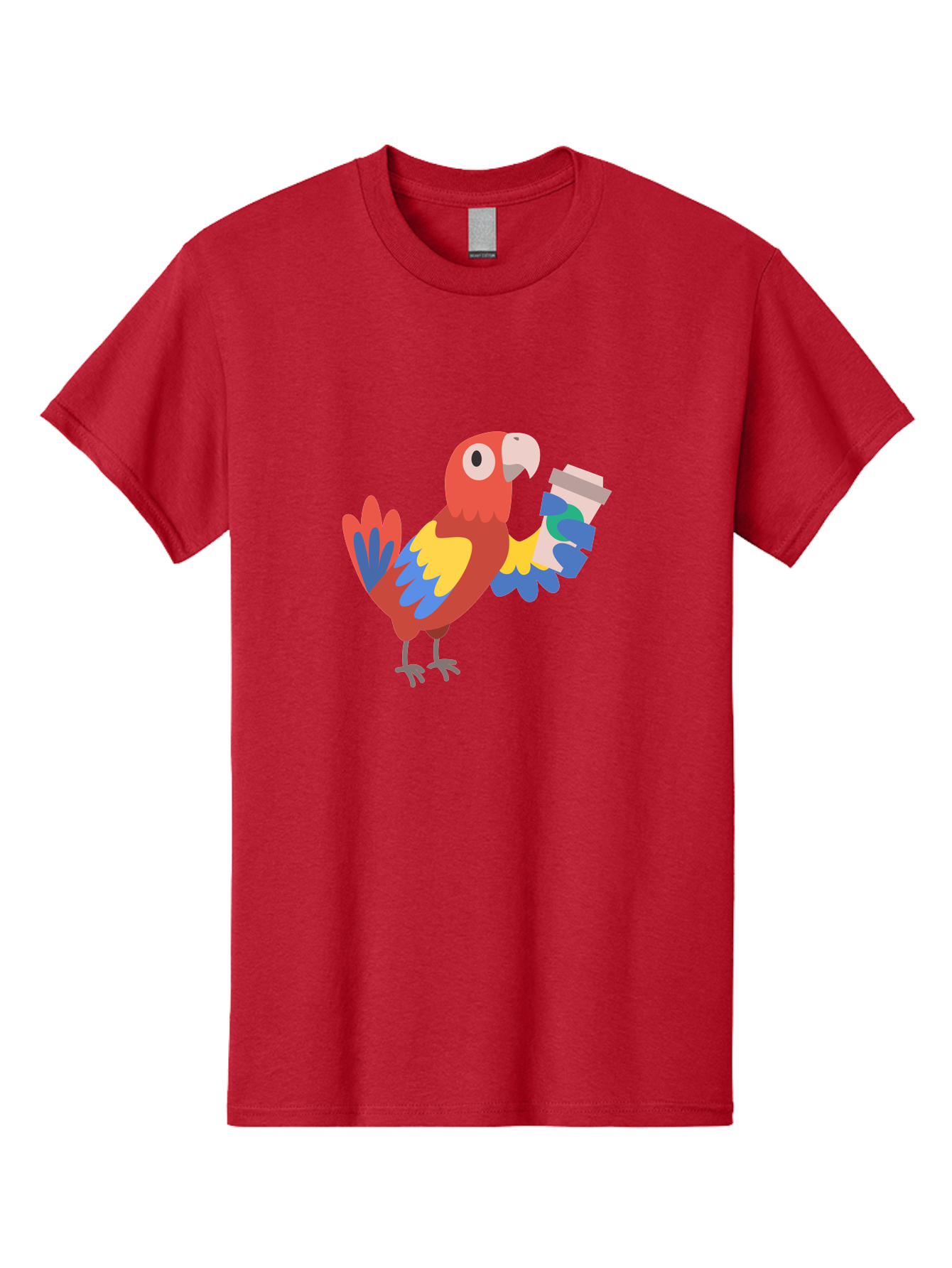Parrot-Coffee-Cup Men'S Graphic Tee, 100% Cotton, Comfortable Casual Summer Wear, Machine Washable, Parrot Holding Coffee, Cartoon Parrot, Colorful Bird, Coffee Lover, Vibrant Plumage, Cartoon Character, Funny Parrot, Coffee Break, Aab859 15