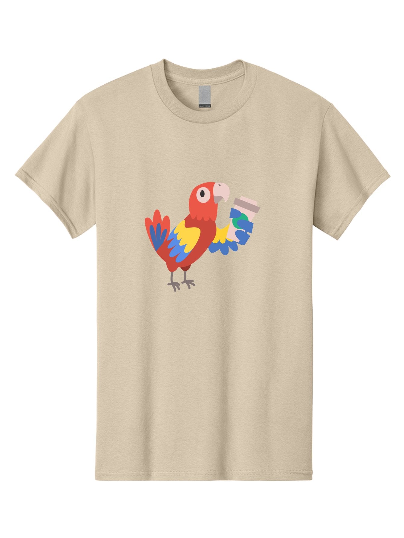 Parrot-Coffee-Cup Men'S Graphic Tee, 100% Cotton, Comfortable Casual Summer Wear, Machine Washable, Parrot Holding Coffee, Cartoon Parrot, Colorful Bird, Coffee Lover, Vibrant Plumage, Cartoon Character, Funny Parrot, Coffee Break, Aab859 15