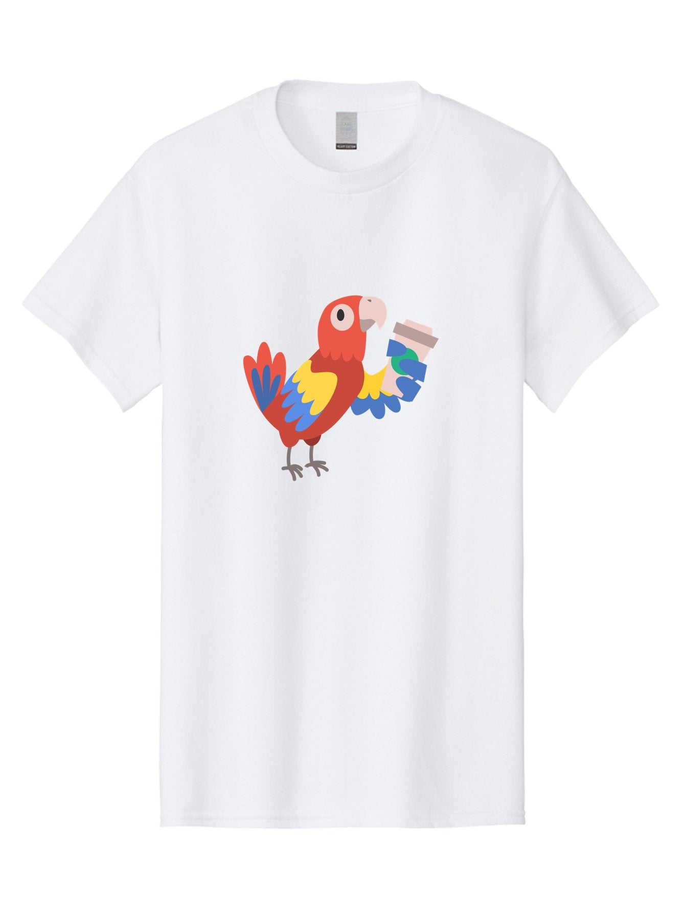 Parrot-Coffee-Cup Men'S Graphic Tee, 100% Cotton, Comfortable Casual Summer Wear, Machine Washable, Parrot Holding Coffee, Cartoon Parrot, Colorful Bird, Coffee Lover, Vibrant Plumage, Cartoon Character, Funny Parrot, Coffee Break, Aab859