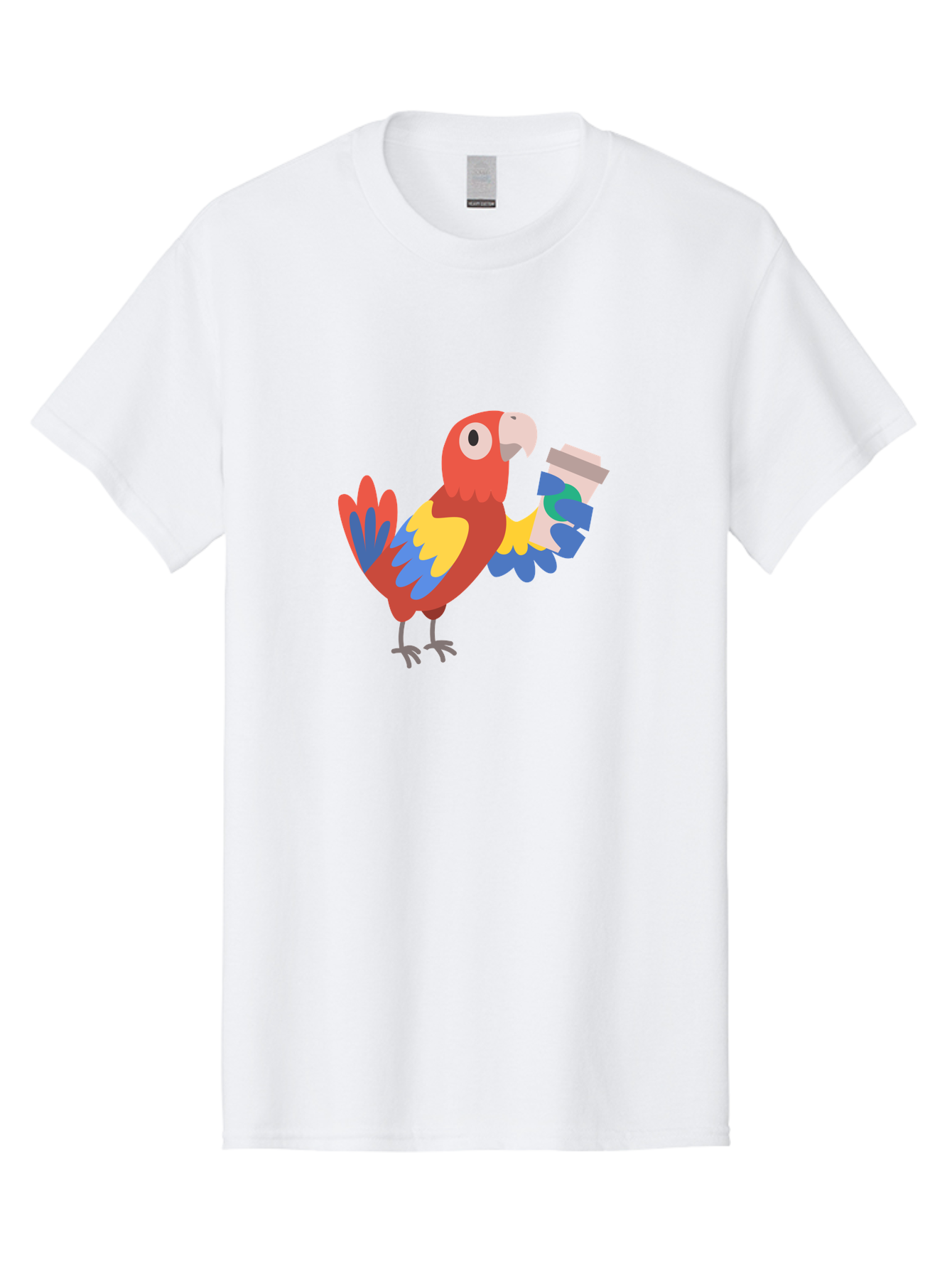 Parrot-Coffee-Cup Men'S Graphic Tee, 100% Cotton, Comfortable Casual Summer Wear, Machine Washable, Parrot Holding Coffee, Cartoon Parrot, Colorful Bird, Coffee Lover, Vibrant Plumage, Cartoon Character, Funny Parrot, Coffee Break, Aab859 21