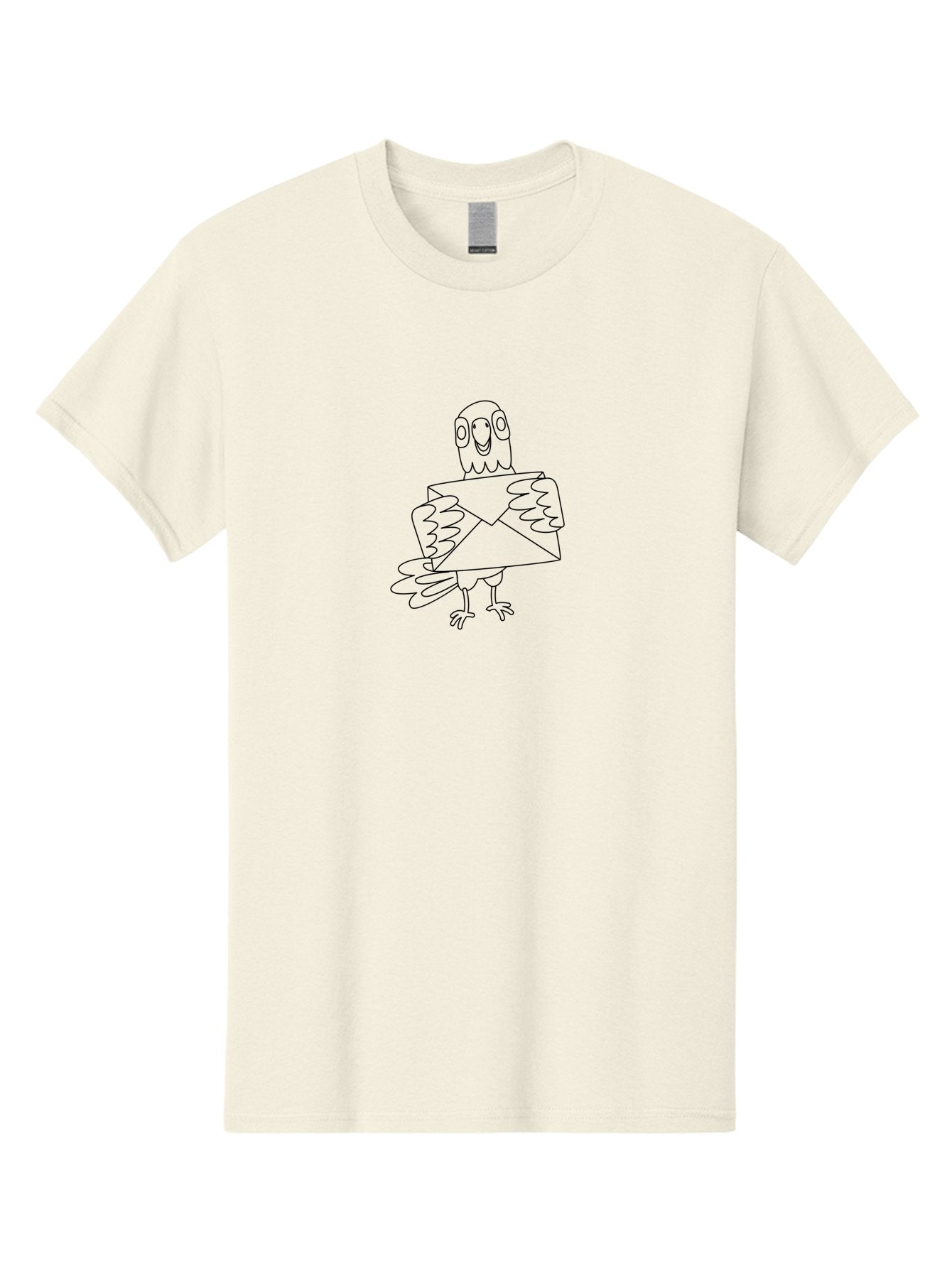 Parrot-Holding-Envelope Men'S Graphic Tee, 100% Cotton, Comfortable Casual Summer Wear, Machine Washable, Parrot Holding Envelope, Cartoon Bird, Simple Illustration, Black And White Drawing, Mail Delivery, Amusing Character, Fowl With Letter Aab862