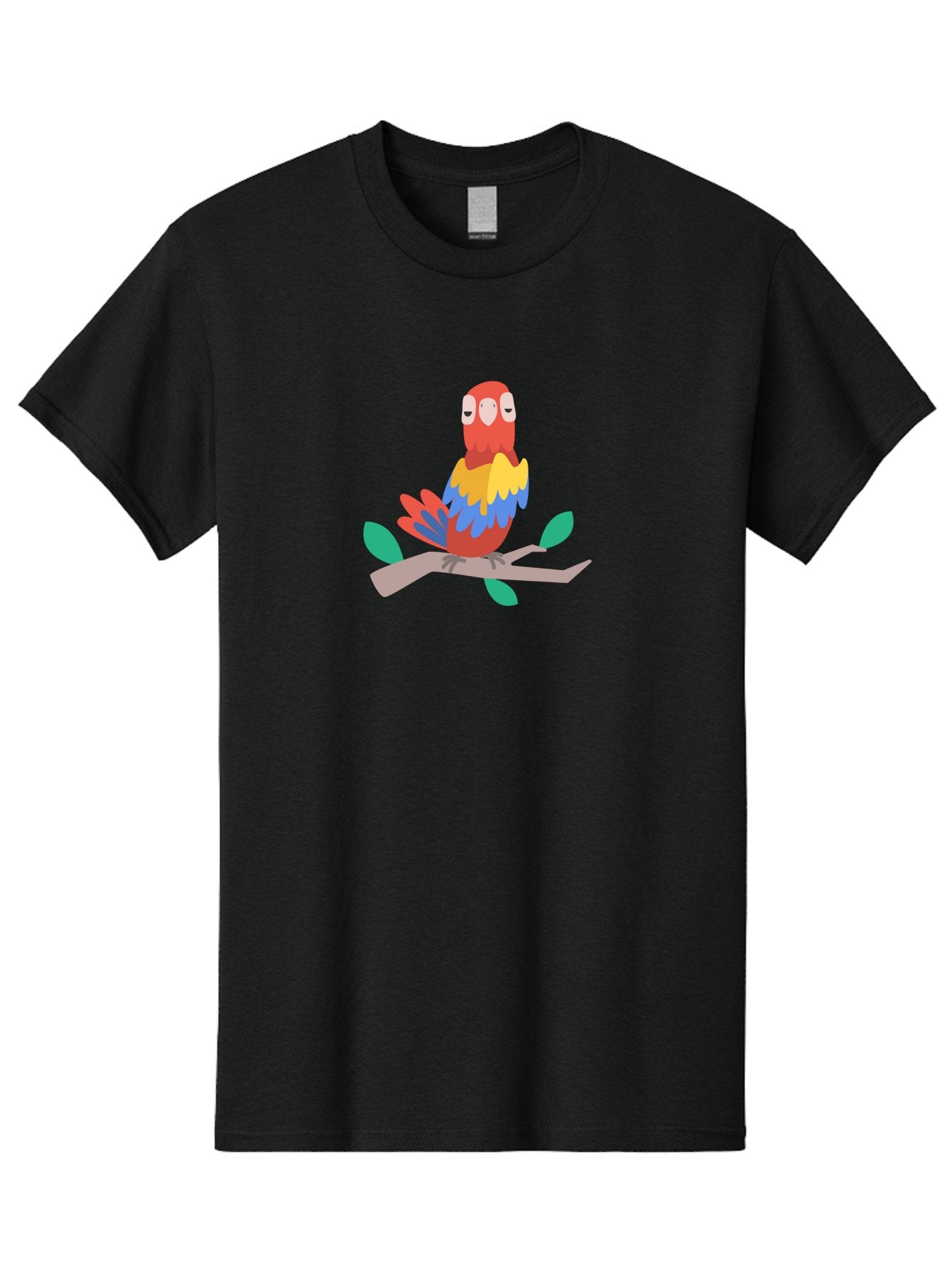 Parrot-On-Branch Men'S Graphic Tee, 100% Cotton, Comfortable Casual Summer Wear, Machine Washable, Colorful Parrot, Cartoon Bird, Vibrant Plumage, Red, Blue, And Yellow Feathers, Sitting On A Tree Branch, Green Leaves, Tropical Bird, Aab865 13