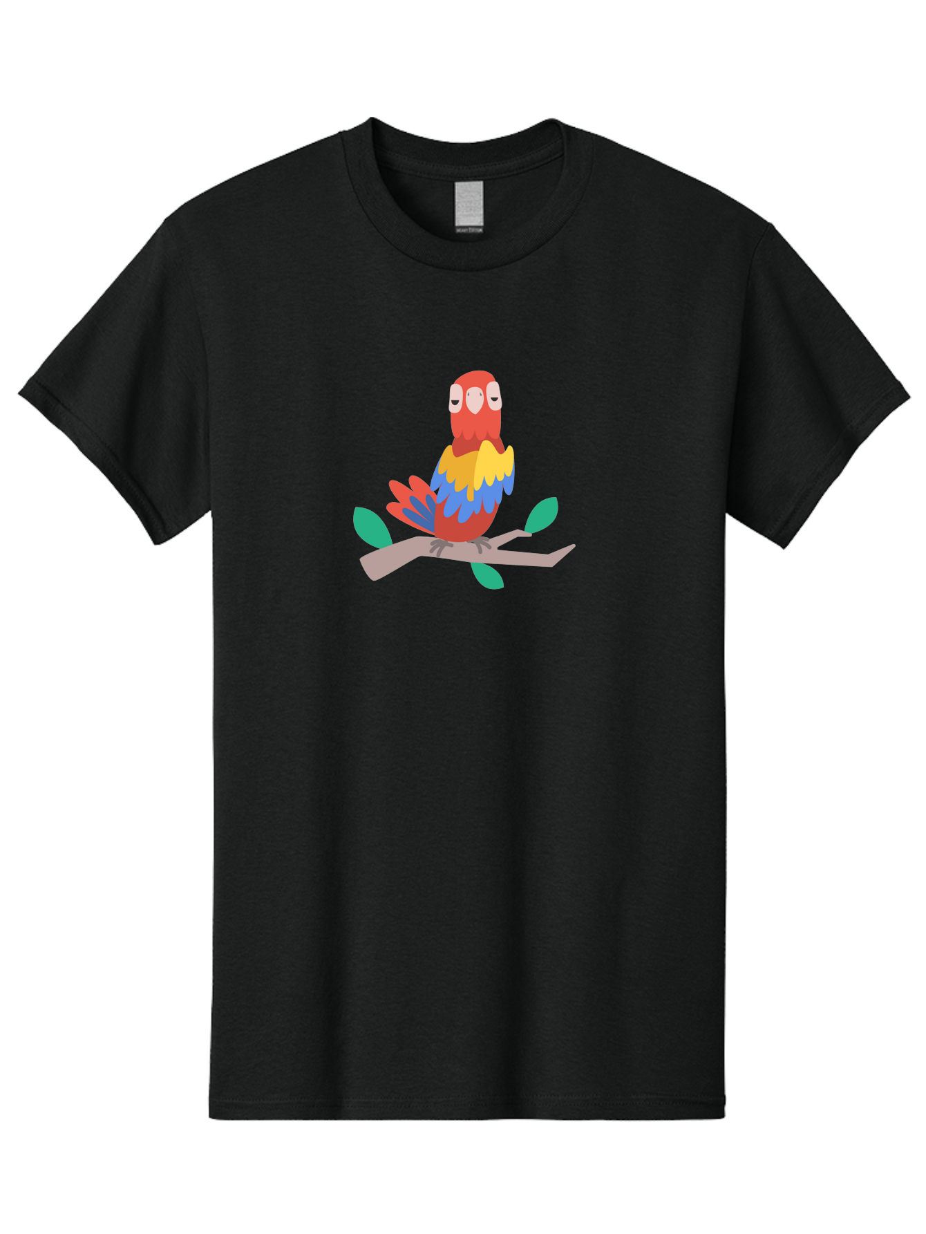 Parrot-On-Branch Men'S Graphic Tee, 100% Cotton, Comfortable Casual Summer Wear, Machine Washable, Colorful Parrot, Cartoon Bird, Vibrant Plumage, Red, Blue, And Yellow Feathers, Sitting On A Tree Branch, Green Leaves, Tropical Bird, Aab865 29