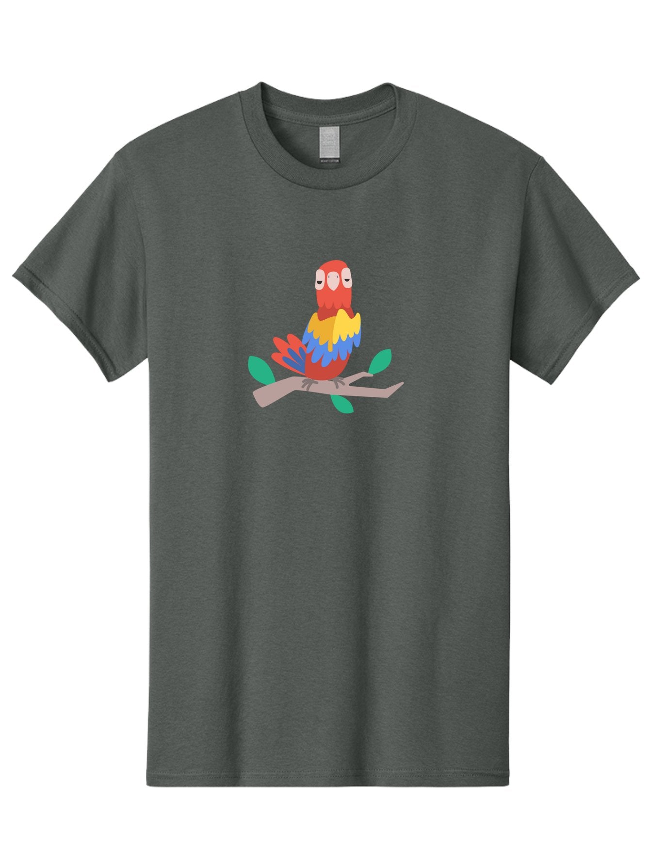 Parrot-On-Branch Men'S Graphic Tee, 100% Cotton, Comfortable Casual Summer Wear, Machine Washable, Colorful Parrot, Cartoon Bird, Vibrant Plumage, Red, Blue, And Yellow Feathers, Sitting On A Tree Branch, Green Leaves, Tropical Bird, Aab865 7