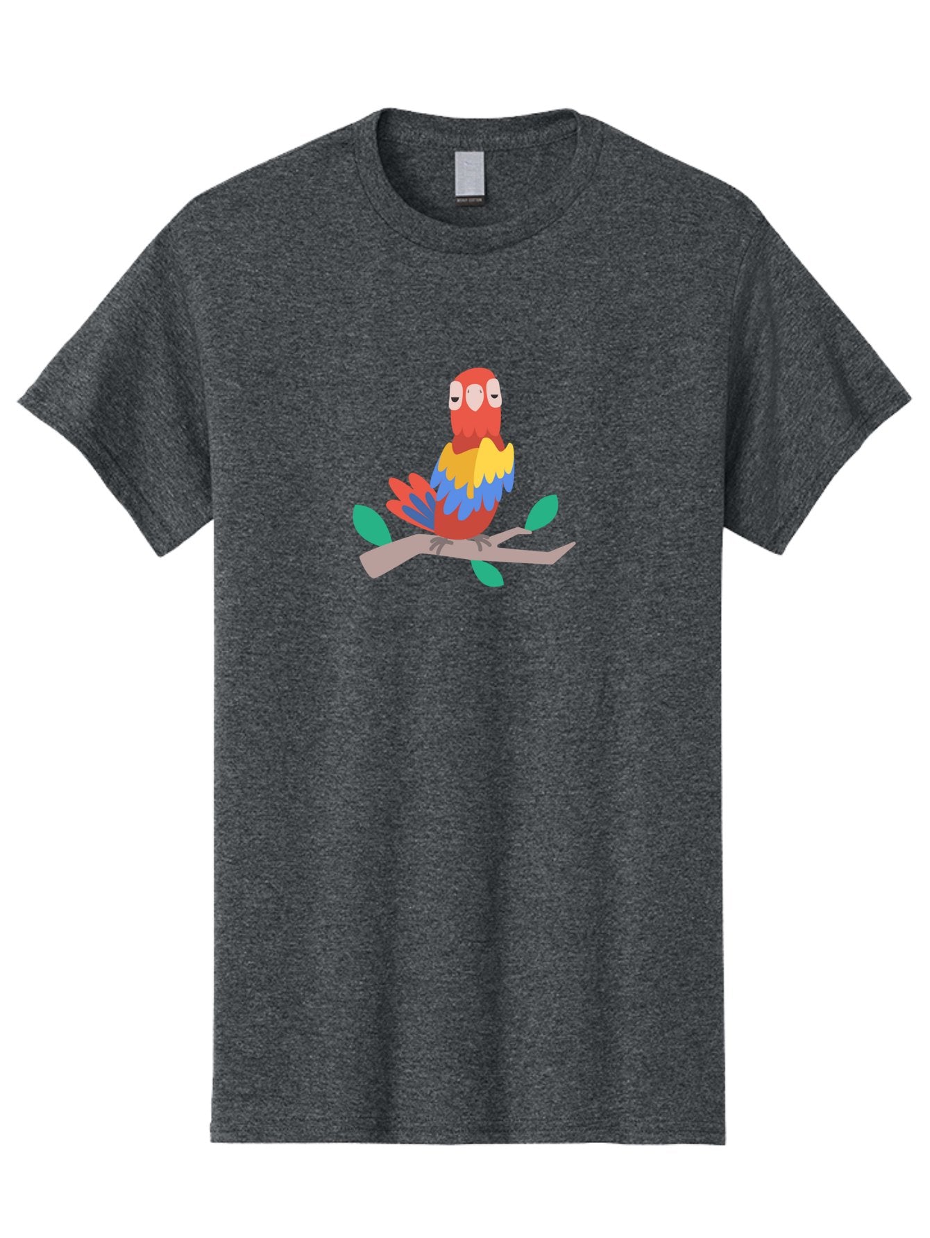 Parrot-On-Branch Men'S Graphic Tee, 100% Cotton, Comfortable Casual Summer Wear, Machine Washable, Colorful Parrot, Cartoon Bird, Vibrant Plumage, Red, Blue, And Yellow Feathers, Sitting On A Tree Branch, Green Leaves, Tropical Bird, Aab865 5