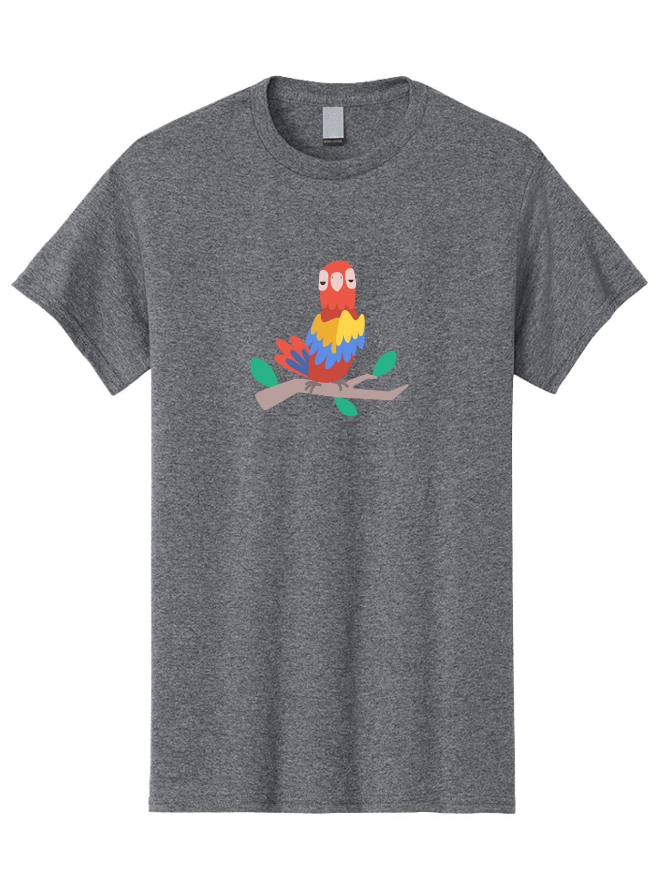 Parrot-On-Branch Men'S Graphic Tee, 100% Cotton, Comfortable Casual Summer Wear, Machine Washable, Colorful Parrot, Cartoon Bird, Vibrant Plumage, Red, Blue, And Yellow Feathers, Sitting On A Tree Branch, Green Leaves, Tropical Bird, Aab865 9