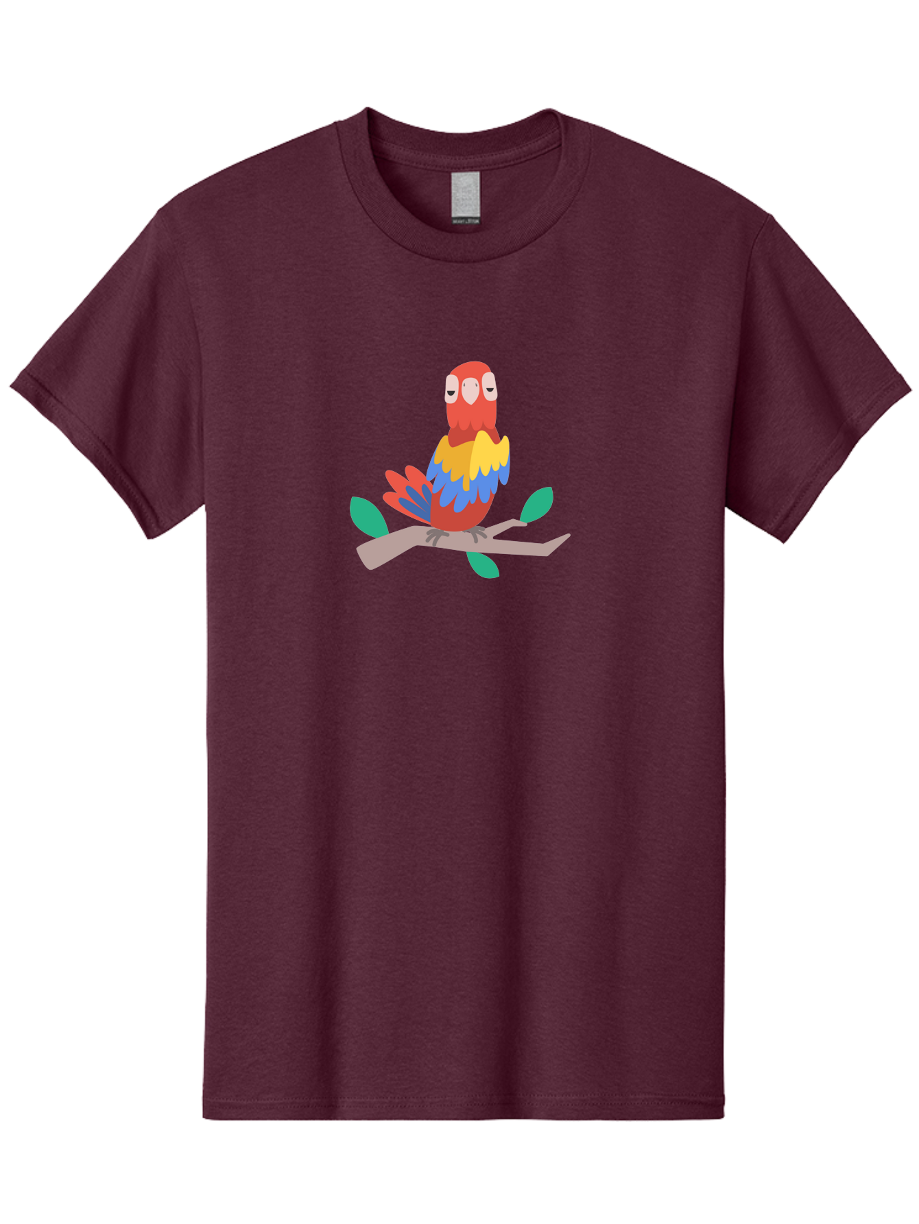 Parrot-On-Branch Men'S Graphic Tee, 100% Cotton, Comfortable Casual Summer Wear, Machine Washable, Colorful Parrot, Cartoon Bird, Vibrant Plumage, Red, Blue, And Yellow Feathers, Sitting On A Tree Branch, Green Leaves, Tropical Bird, Aab865 23