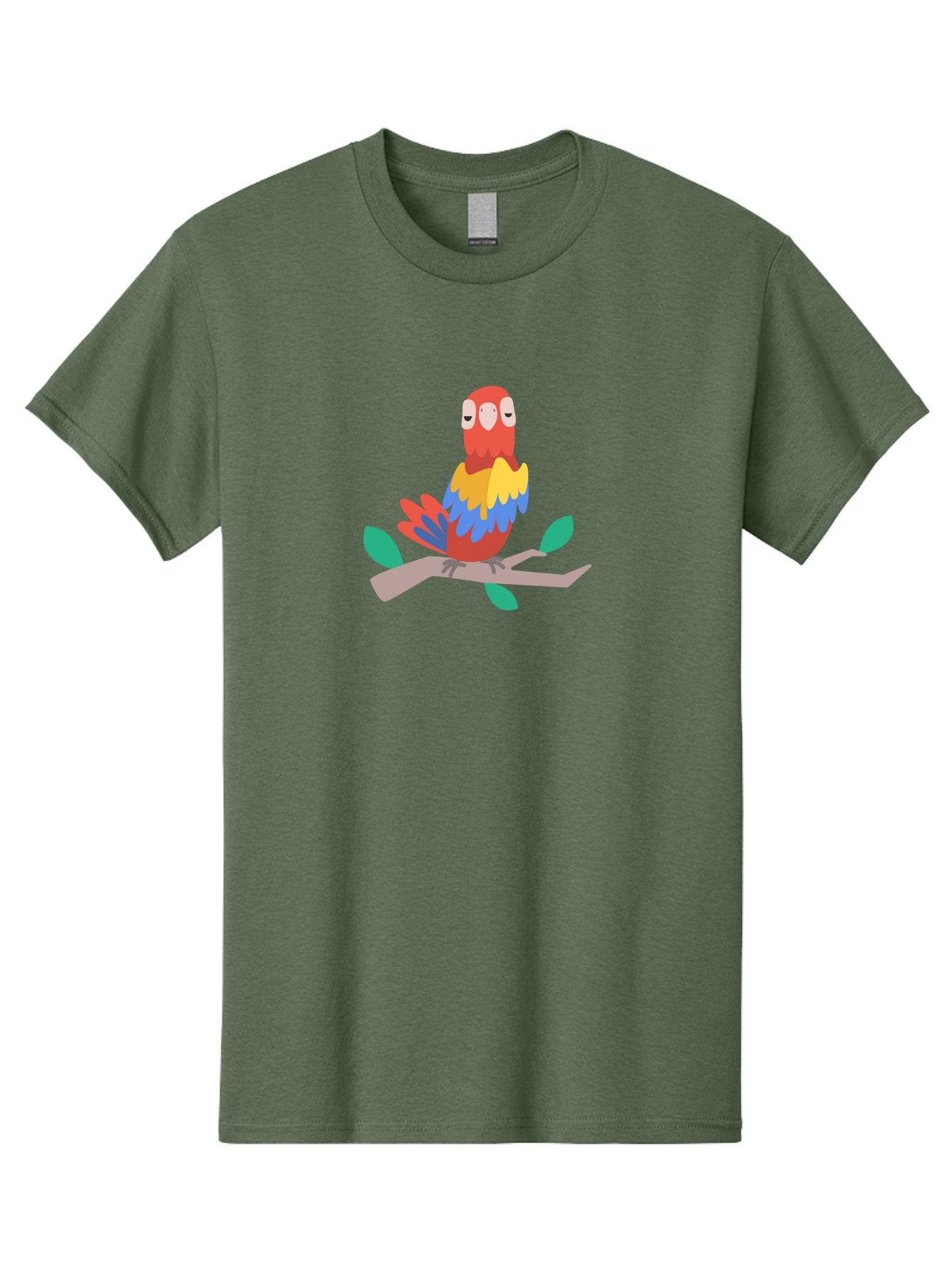 Parrot-On-Branch Men'S Graphic Tee, 100% Cotton, Comfortable Casual Summer Wear, Machine Washable, Colorful Parrot, Cartoon Bird, Vibrant Plumage, Red, Blue, And Yellow Feathers, Sitting On A Tree Branch, Green Leaves, Tropical Bird, Aab865 11