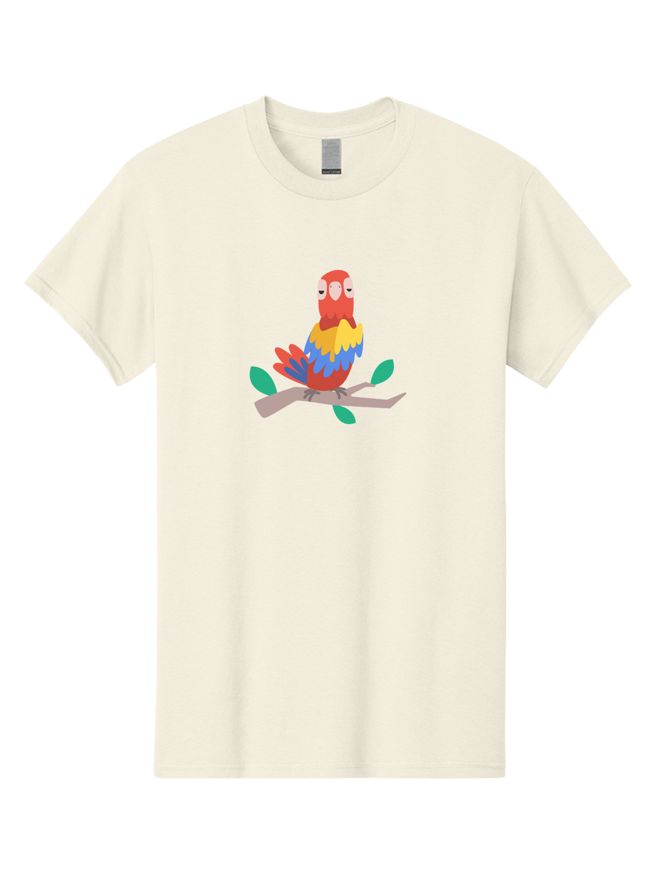 Parrot-On-Branch Men'S Graphic Tee, 100% Cotton, Comfortable Casual Summer Wear, Machine Washable, Colorful Parrot, Cartoon Bird, Vibrant Plumage, Red, Blue, And Yellow Feathers, Sitting On A Tree Branch, Green Leaves, Tropical Bird, Aab865 21