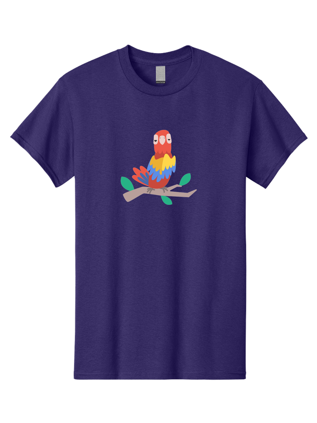 Parrot-On-Branch Men'S Graphic Tee, 100% Cotton, Comfortable Casual Summer Wear, Machine Washable, Colorful Parrot, Cartoon Bird, Vibrant Plumage, Red, Blue, And Yellow Feathers, Sitting On A Tree Branch, Green Leaves, Tropical Bird, Aab865 13