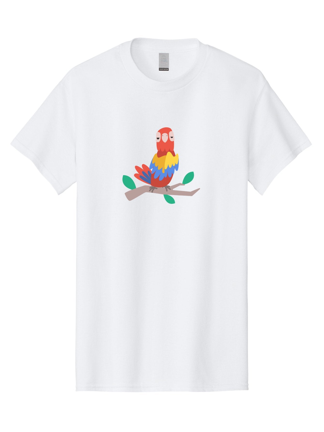Parrot-On-Branch Men'S Graphic Tee, 100% Cotton, Comfortable Casual Summer Wear, Machine Washable, Colorful Parrot, Cartoon Bird, Vibrant Plumage, Red, Blue, And Yellow Feathers, Sitting On A Tree Branch, Green Leaves, Tropical Bird, Aab865 15