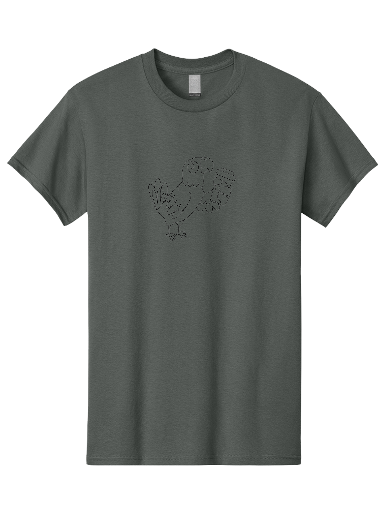 Parrot-With-Coffee Men'S Graphic Tee, 100% Cotton, Comfortable Casual Summer Wear, Machine Washable, Parrot Holding Coffee Cup, Cartoon Bird, Coffee Lover, Funny Animal, Quirky Character, Line Art, Simple Design, Humorous Illustration Aab868 17