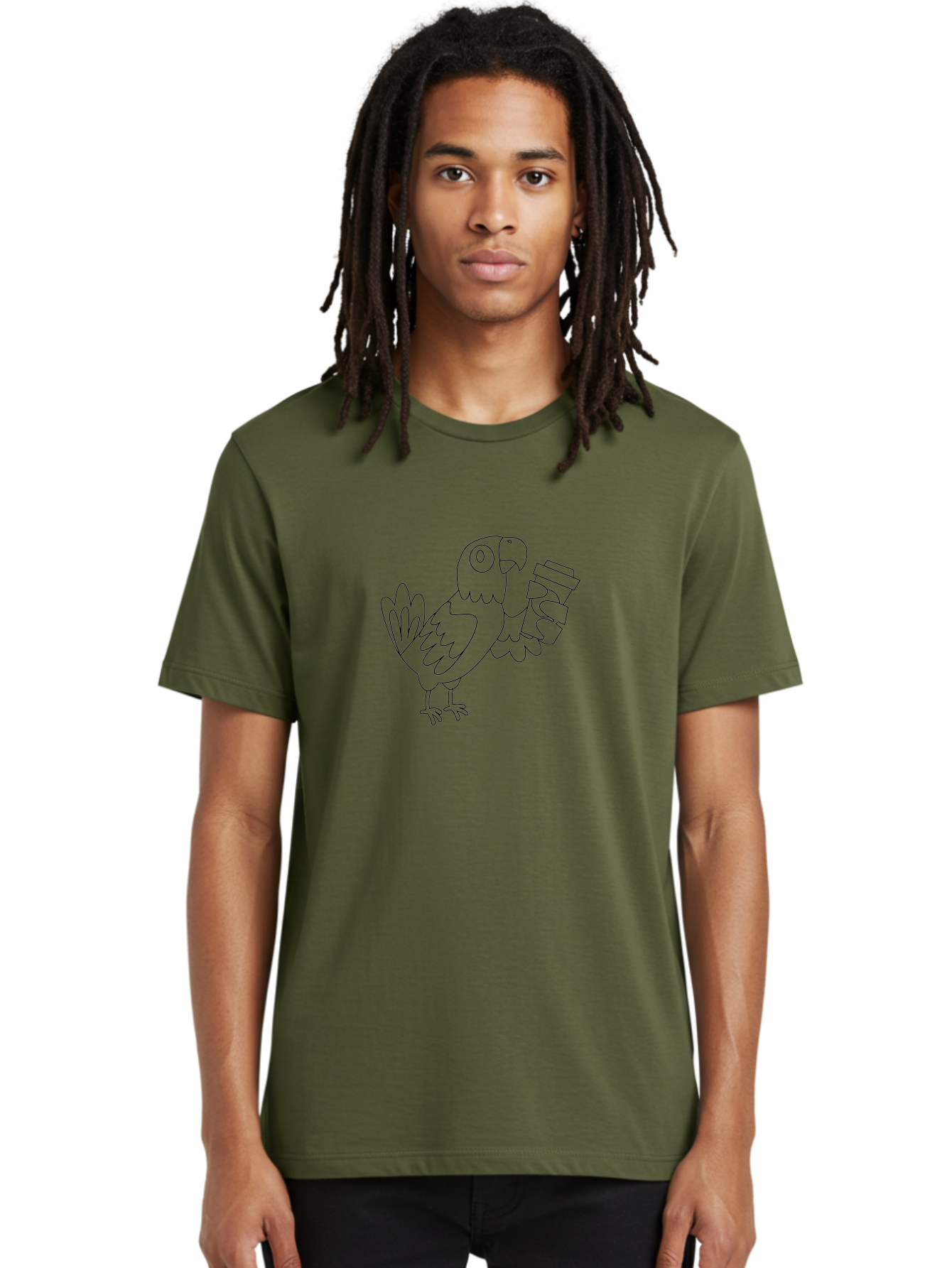 Parrot-With-Coffee Men'S Graphic Tee, 100% Cotton, Comfortable Casual Summer Wear, Machine Washable, Parrot Holding Coffee Cup, Cartoon Bird, Coffee Lover, Funny Animal, Quirky Character, Line Art, Simple Design, Humorous Illustration Aab868 8