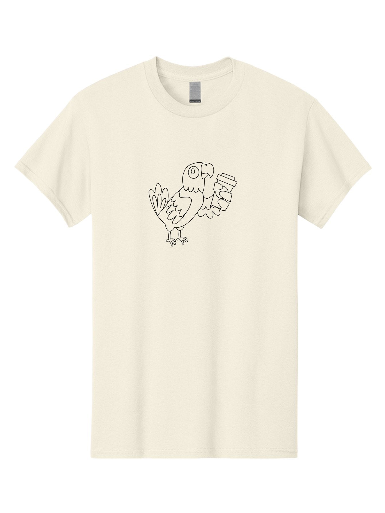 Parrot-With-Coffee Men'S Graphic Tee, 100% Cotton, Comfortable Casual Summer Wear, Machine Washable, Parrot Holding Coffee Cup, Cartoon Bird, Coffee Lover, Funny Animal, Quirky Character, Line Art, Simple Design, Humorous Illustration Aab868 4