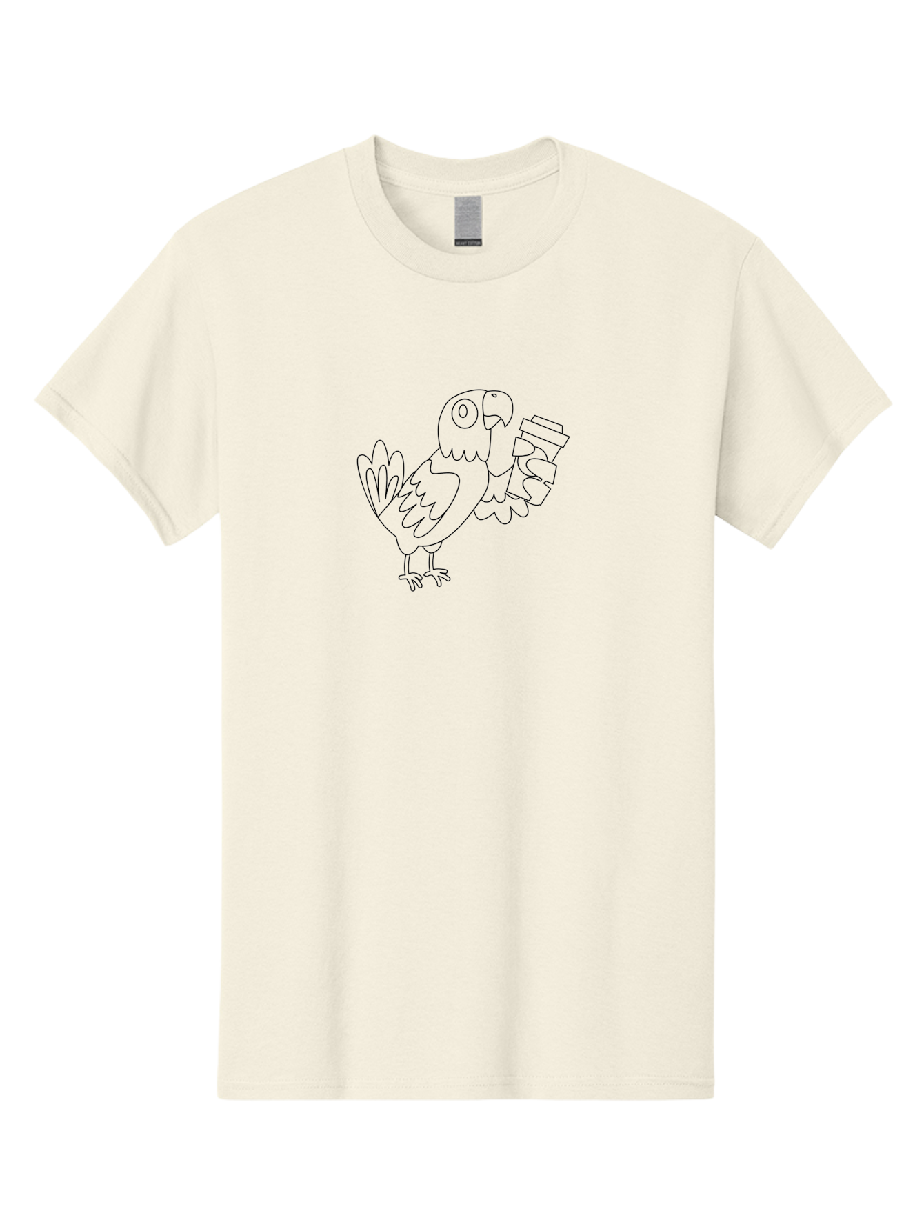 Parrot-With-Coffee Men'S Graphic Tee, 100% Cotton, Comfortable Casual Summer Wear, Machine Washable, Parrot Holding Coffee Cup, Cartoon Bird, Coffee Lover, Funny Animal, Quirky Character, Line Art, Simple Design, Humorous Illustration Aab868 23