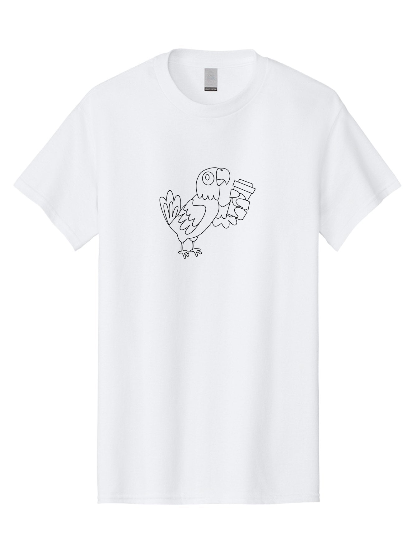 Parrot-With-Coffee Men'S Graphic Tee, 100% Cotton, Comfortable Casual Summer Wear, Machine Washable, Parrot Holding Coffee Cup, Cartoon Bird, Coffee Lover, Funny Animal, Quirky Character, Line Art, Simple Design, Humorous Illustration Aab868 8