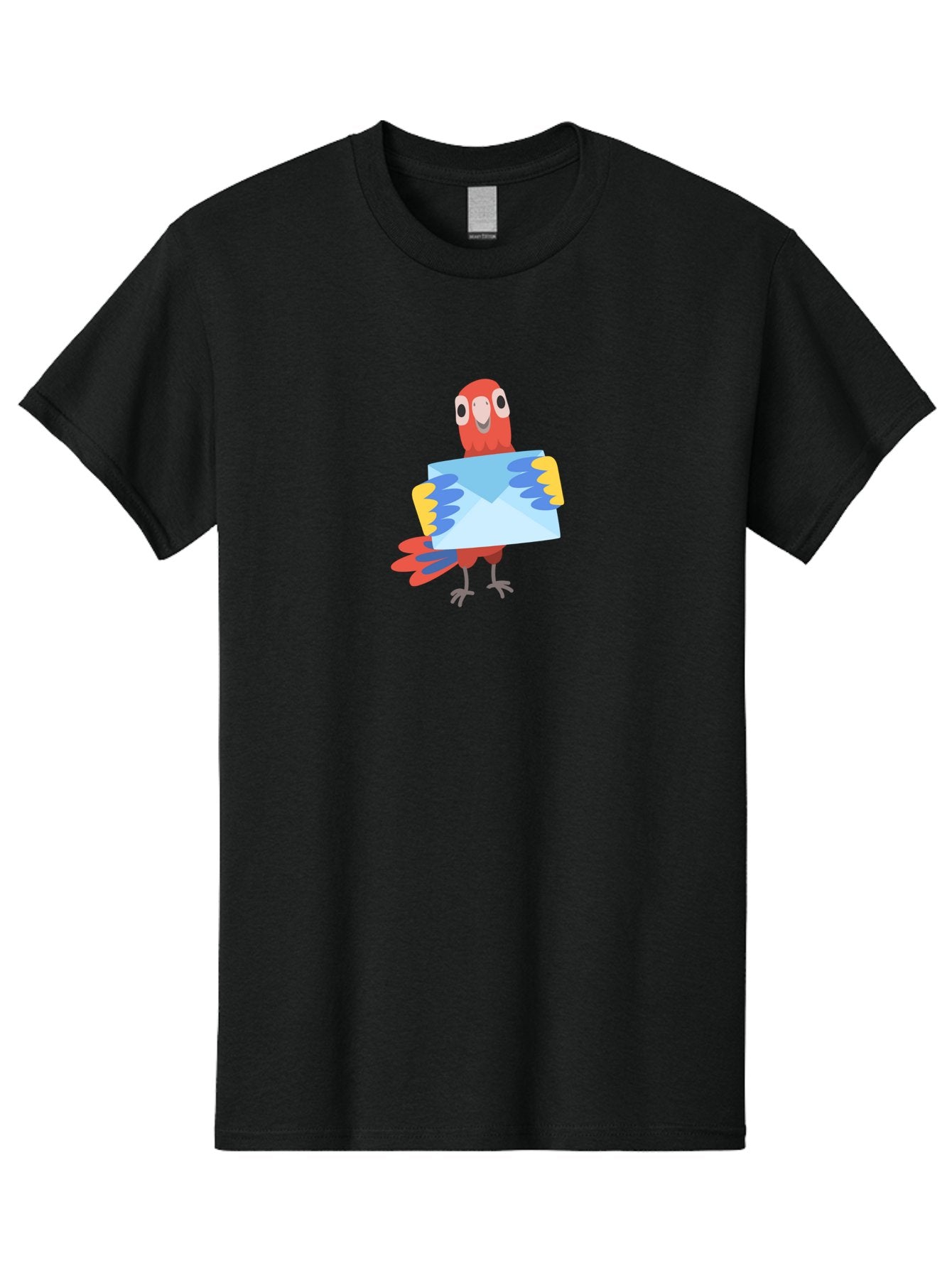 Parrot-With-Envelope Men'S Graphic Tee, 100% Cotton, Comfortable Casual Summer Wear, Machine Washable, Cartoon Parrot, Red Parrot, Colorful Wings, Blue Envelope, Email Concept, Digital Communication, Vibrant Colors, Playful Design, Aab870 3