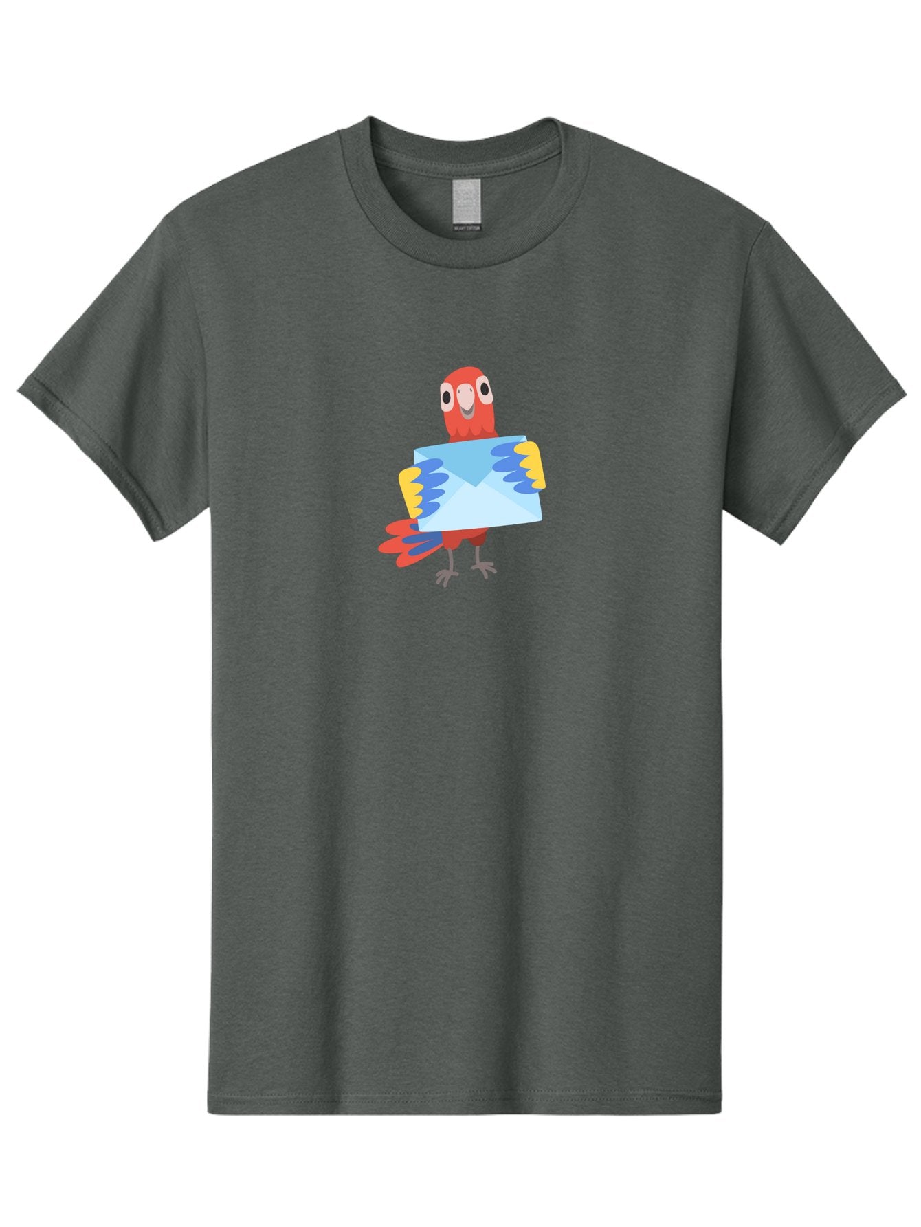 Parrot-With-Envelope Men'S Graphic Tee, 100% Cotton, Comfortable Casual Summer Wear, Machine Washable, Cartoon Parrot, Red Parrot, Colorful Wings, Blue Envelope, Email Concept, Digital Communication, Vibrant Colors, Playful Design, Aab870