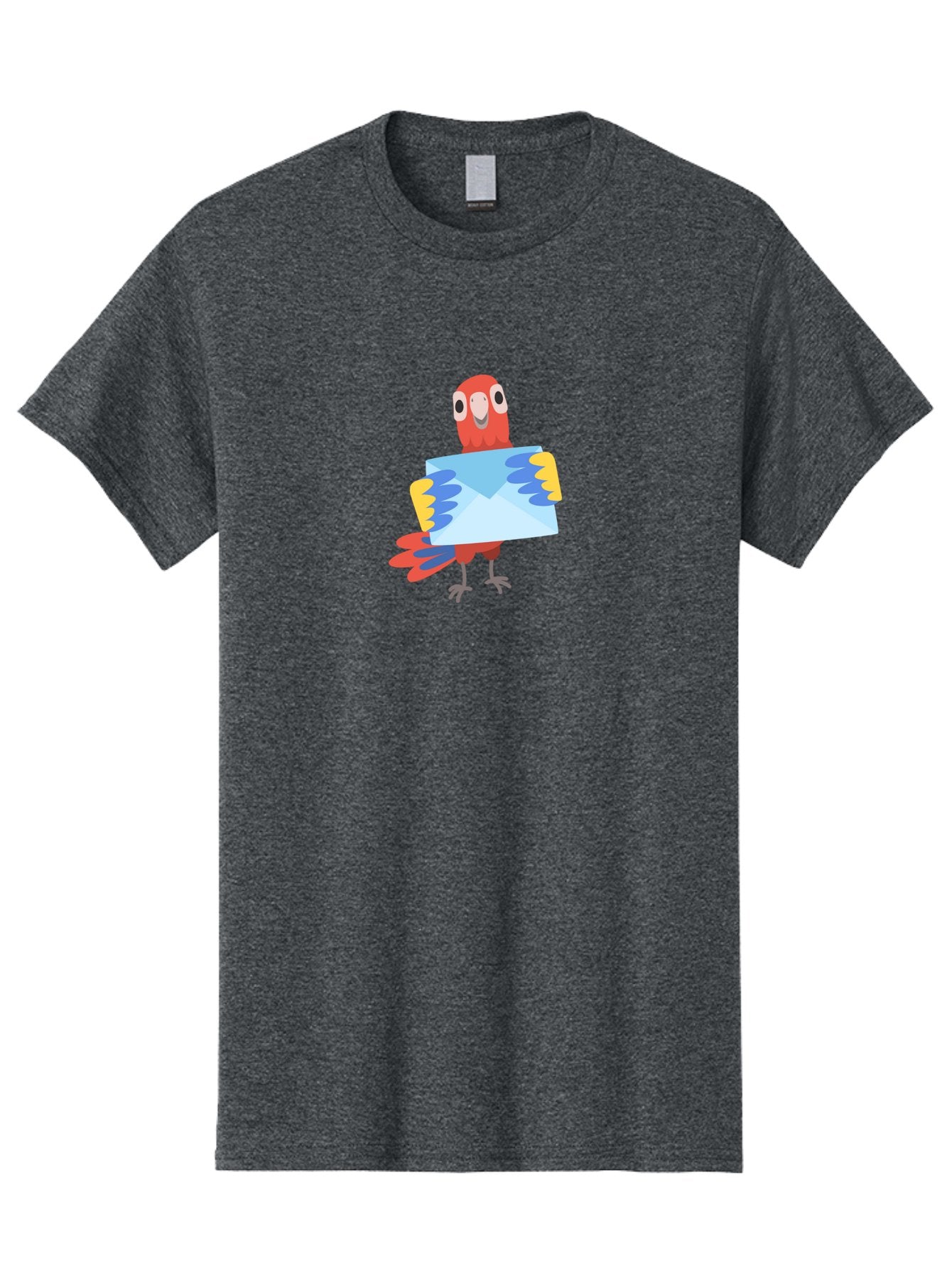 Parrot-With-Envelope Men'S Graphic Tee, 100% Cotton, Comfortable Casual Summer Wear, Machine Washable, Cartoon Parrot, Red Parrot, Colorful Wings, Blue Envelope, Email Concept, Digital Communication, Vibrant Colors, Playful Design, Aab870 12
