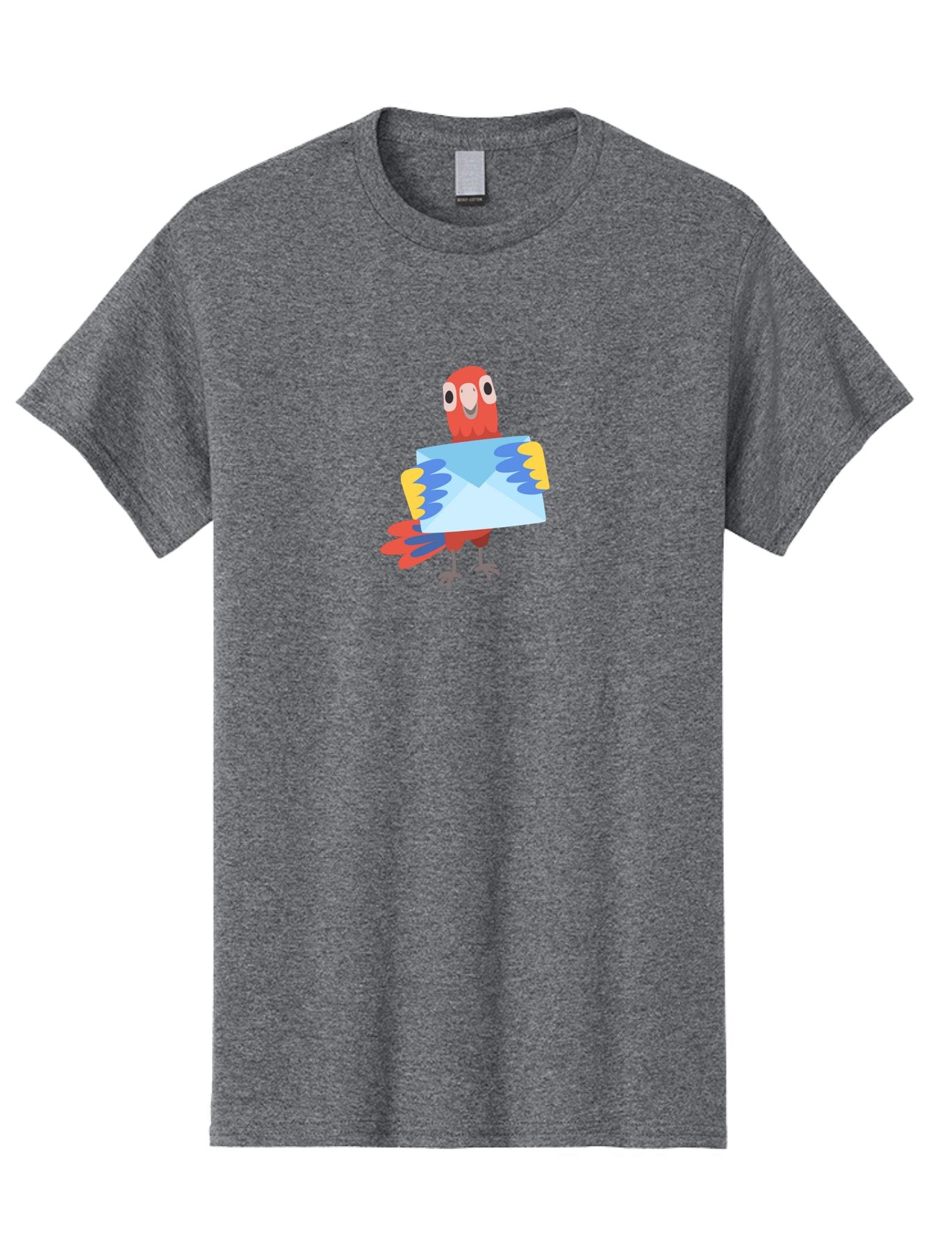 Parrot-With-Envelope Men'S Graphic Tee, 100% Cotton, Comfortable Casual Summer Wear, Machine Washable, Cartoon Parrot, Red Parrot, Colorful Wings, Blue Envelope, Email Concept, Digital Communication, Vibrant Colors, Playful Design, Aab870