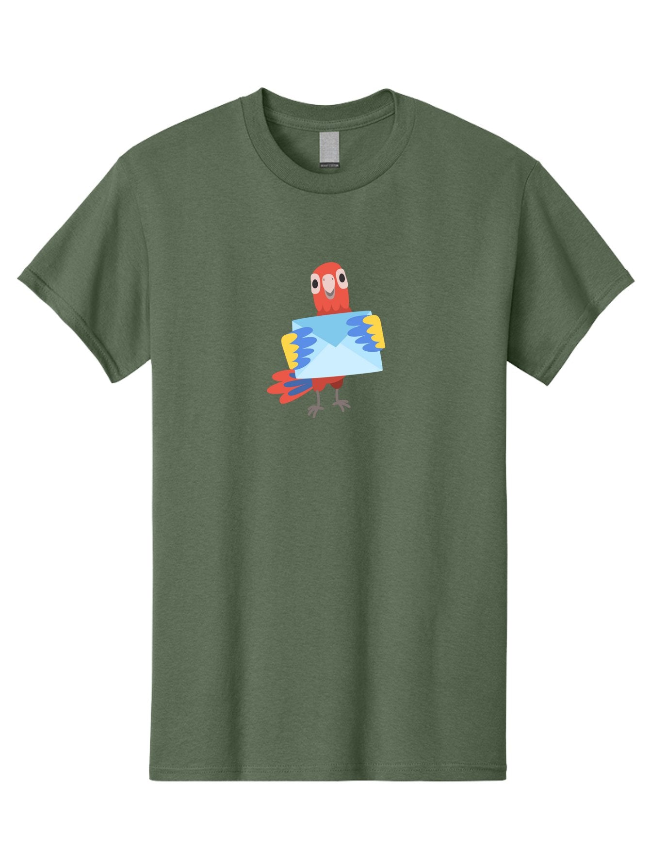 Parrot-With-Envelope Men'S Graphic Tee, 100% Cotton, Comfortable Casual Summer Wear, Machine Washable, Cartoon Parrot, Red Parrot, Colorful Wings, Blue Envelope, Email Concept, Digital Communication, Vibrant Colors, Playful Design, Aab870 15
