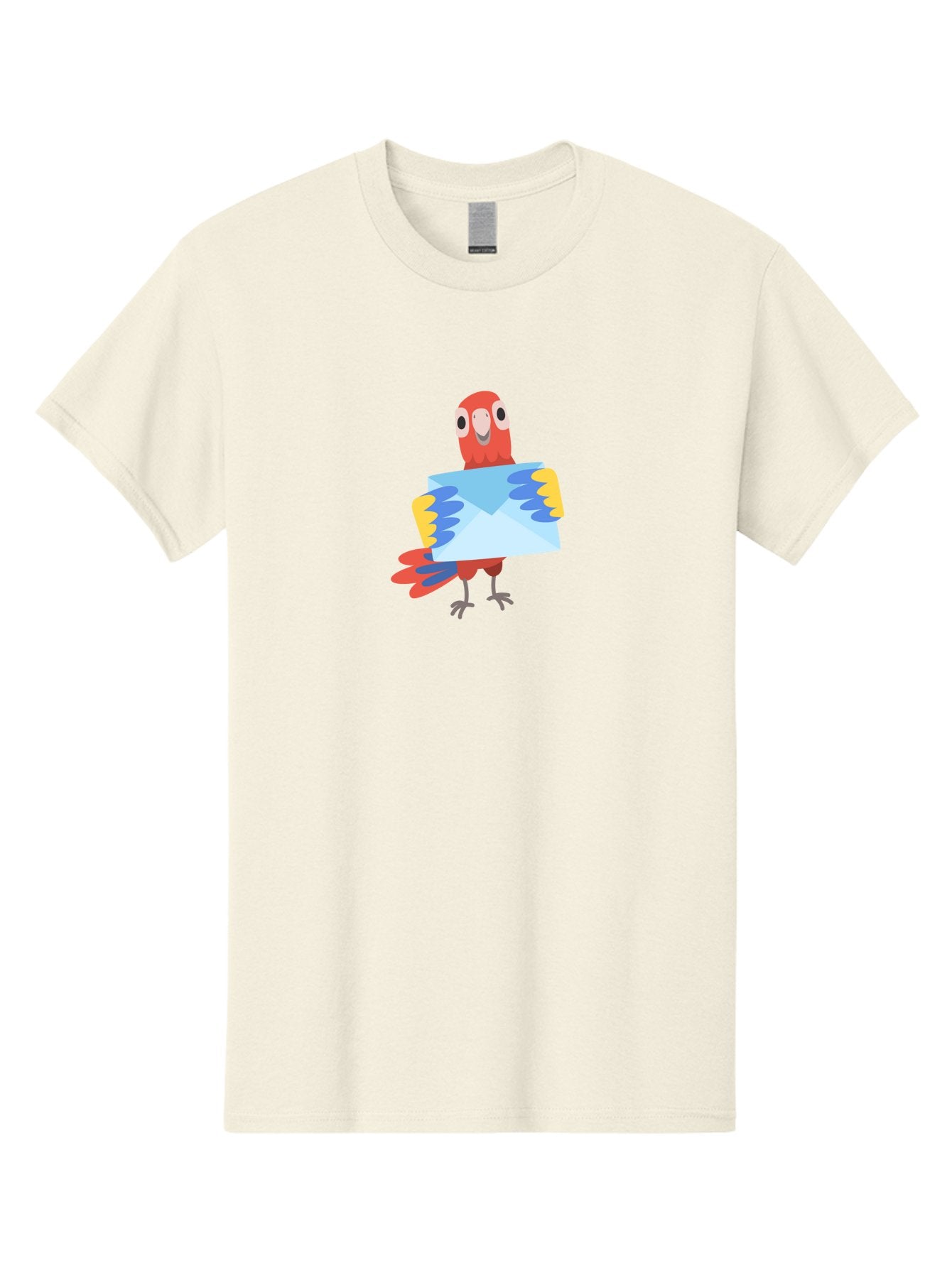 Parrot-With-Envelope Men'S Graphic Tee, 100% Cotton, Comfortable Casual Summer Wear, Machine Washable, Cartoon Parrot, Red Parrot, Colorful Wings, Blue Envelope, Email Concept, Digital Communication, Vibrant Colors, Playful Design, Aab870 11