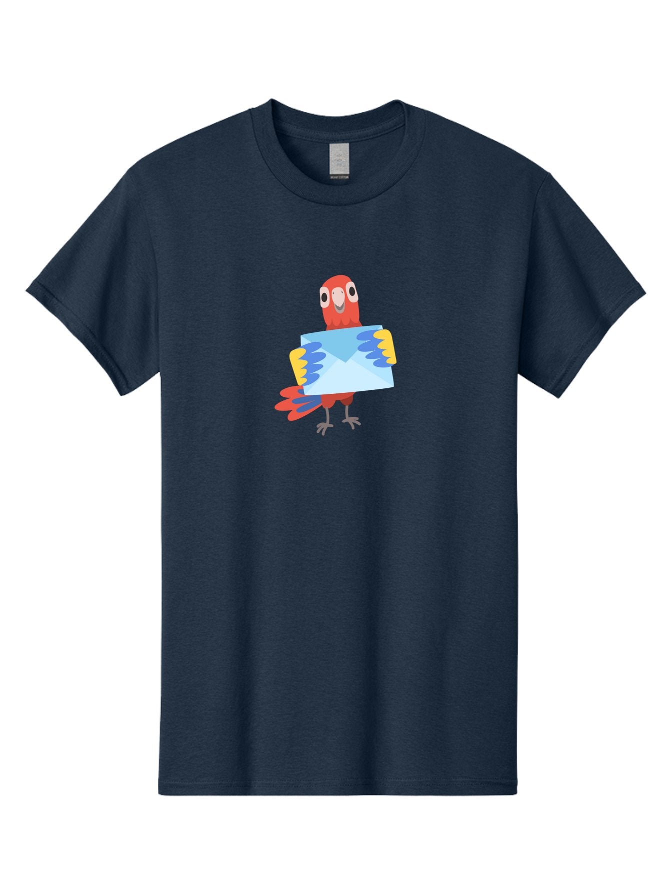 Parrot-With-Envelope Men'S Graphic Tee, 100% Cotton, Comfortable Casual Summer Wear, Machine Washable, Cartoon Parrot, Red Parrot, Colorful Wings, Blue Envelope, Email Concept, Digital Communication, Vibrant Colors, Playful Design, Aab870 14