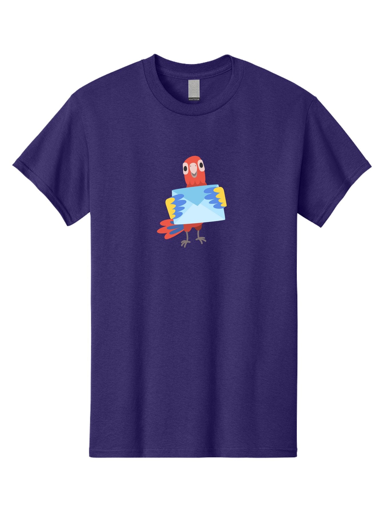 Parrot-With-Envelope Men'S Graphic Tee, 100% Cotton, Comfortable Casual Summer Wear, Machine Washable, Cartoon Parrot, Red Parrot, Colorful Wings, Blue Envelope, Email Concept, Digital Communication, Vibrant Colors, Playful Design, Aab870 4