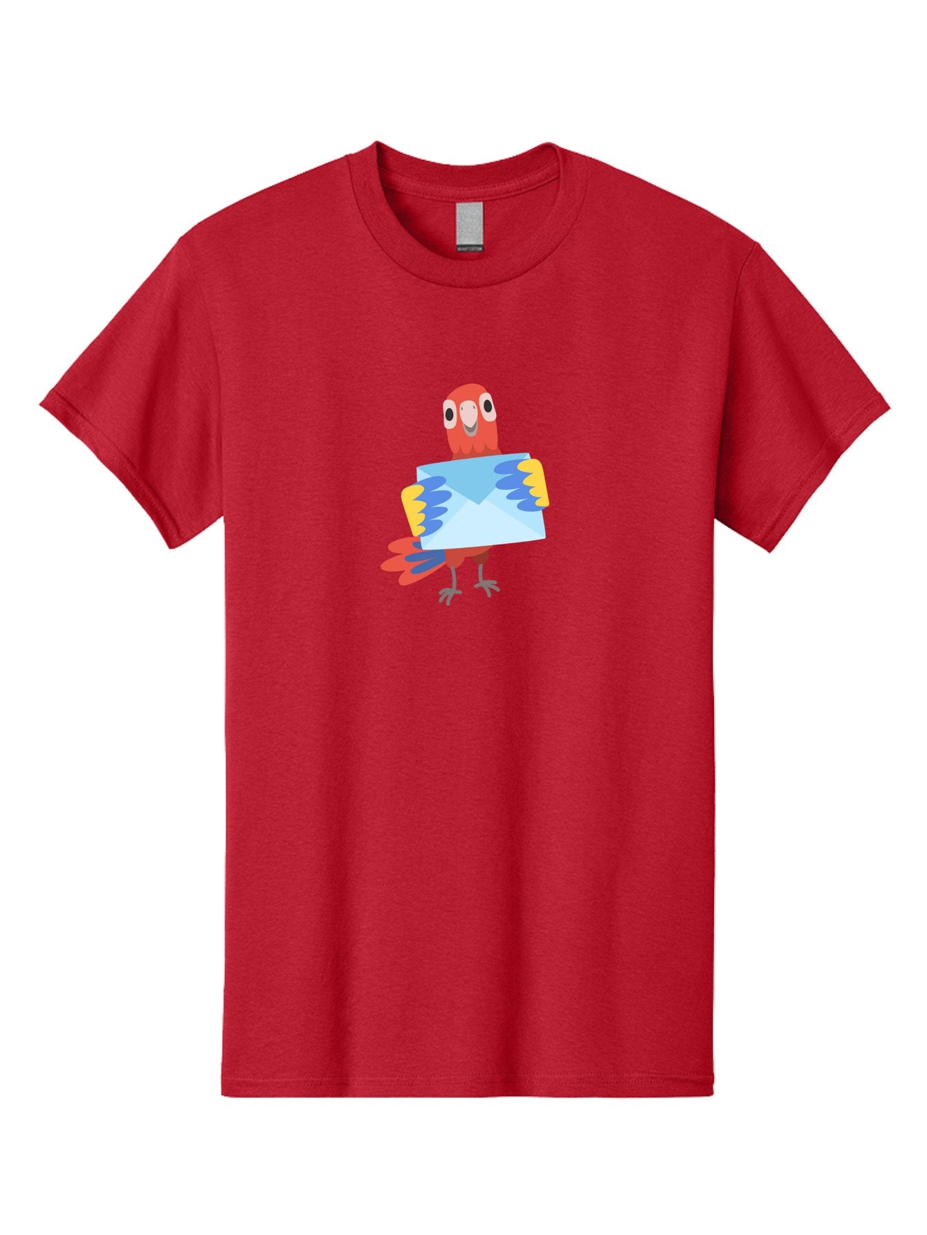 Parrot-With-Envelope Men'S Graphic Tee, 100% Cotton, Comfortable Casual Summer Wear, Machine Washable, Cartoon Parrot, Red Parrot, Colorful Wings, Blue Envelope, Email Concept, Digital Communication, Vibrant Colors, Playful Design, Aab870 7