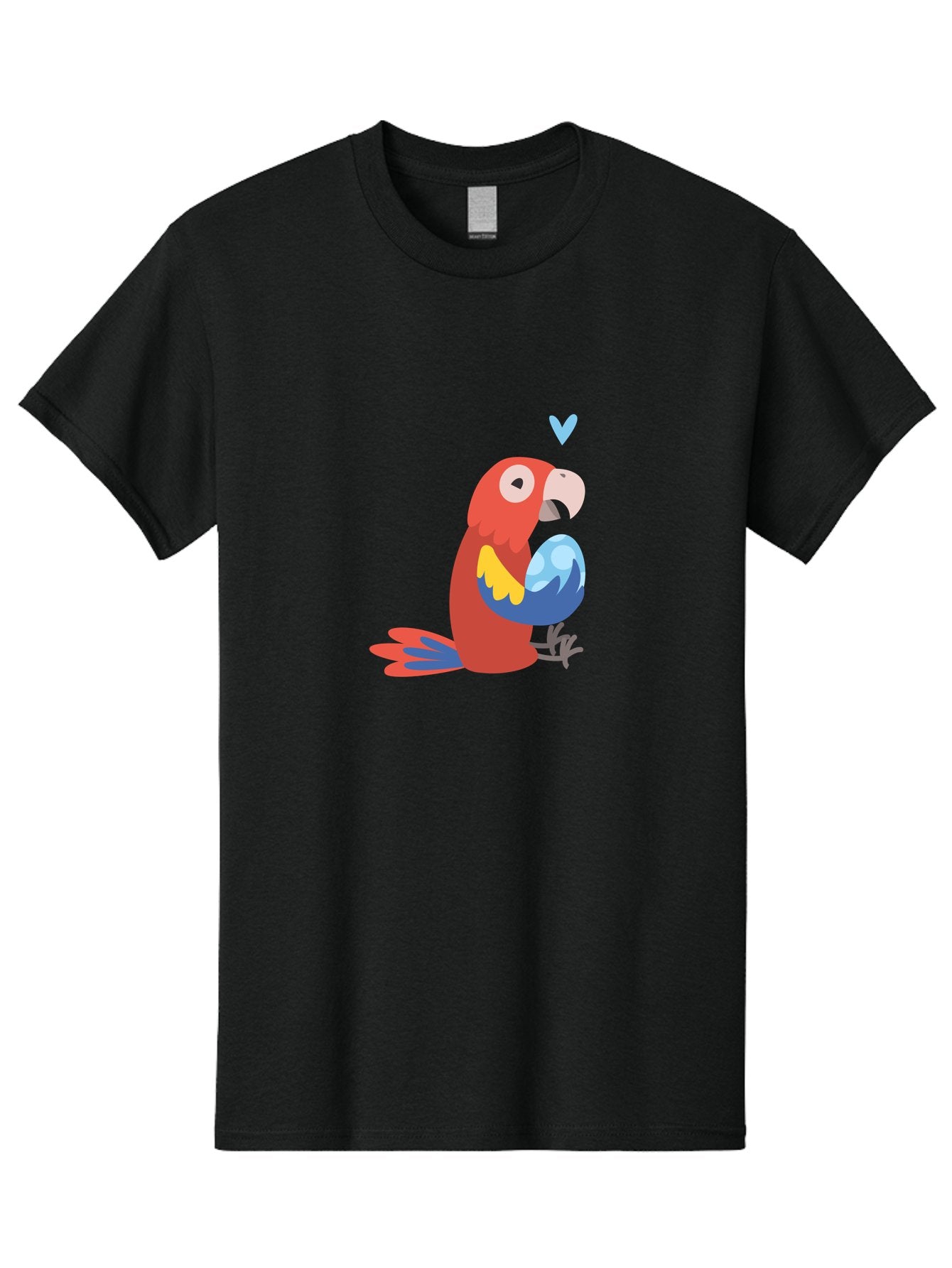 Parrot-With-Globe Men'S Graphic Tee, 100% Cotton, Comfortable Casual Summer Wear, Machine Washable, Cartoon Parrot, Colorful Plumage, Vibrant Bird, Blue And Red Feathers, Yellow Wing, Heart Symbol, Cute Animal, Illustration Art, Aab871 4