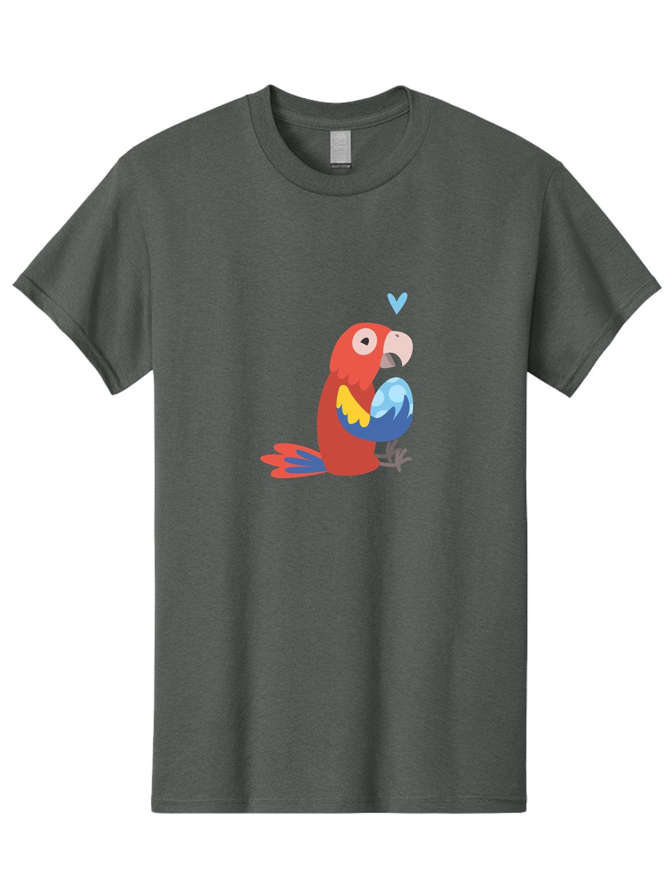 Parrot-With-Globe Men'S Graphic Tee, 100% Cotton, Comfortable Casual Summer Wear, Machine Washable, Cartoon Parrot, Colorful Plumage, Vibrant Bird, Blue And Red Feathers, Yellow Wing, Heart Symbol, Cute Animal, Illustration Art, Aab871 13