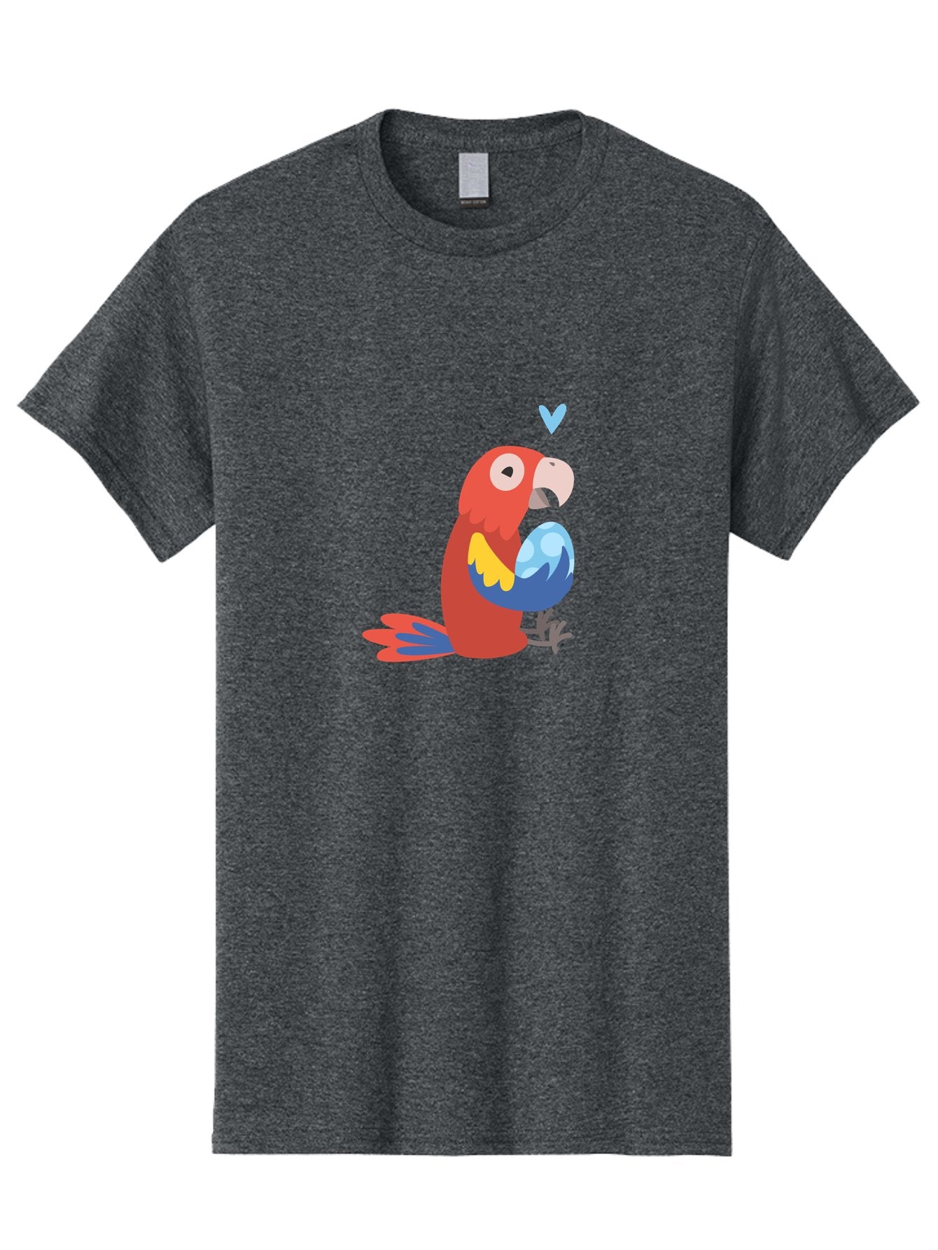 Parrot-With-Globe Men'S Graphic Tee, 100% Cotton, Comfortable Casual Summer Wear, Machine Washable, Cartoon Parrot, Colorful Plumage, Vibrant Bird, Blue And Red Feathers, Yellow Wing, Heart Symbol, Cute Animal, Illustration Art, Aab871 14
