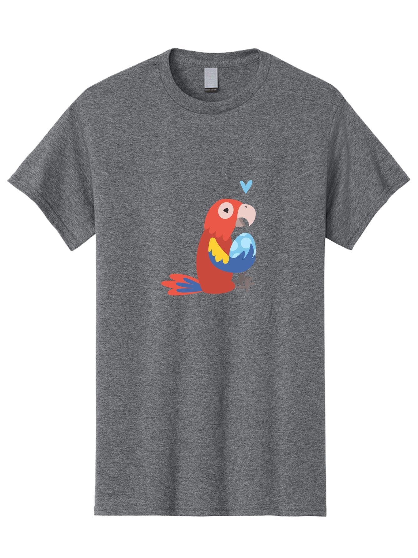 Parrot-With-Globe Men'S Graphic Tee, 100% Cotton, Comfortable Casual Summer Wear, Machine Washable, Cartoon Parrot, Colorful Plumage, Vibrant Bird, Blue And Red Feathers, Yellow Wing, Heart Symbol, Cute Animal, Illustration Art, Aab871 5