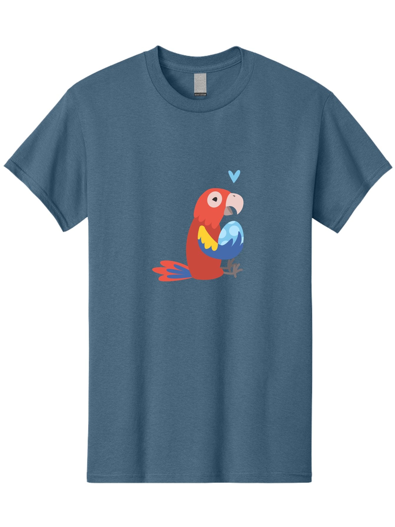 Parrot-With-Globe Men'S Graphic Tee, 100% Cotton, Comfortable Casual Summer Wear, Machine Washable, Cartoon Parrot, Colorful Plumage, Vibrant Bird, Blue And Red Feathers, Yellow Wing, Heart Symbol, Cute Animal, Illustration Art, Aab871 6