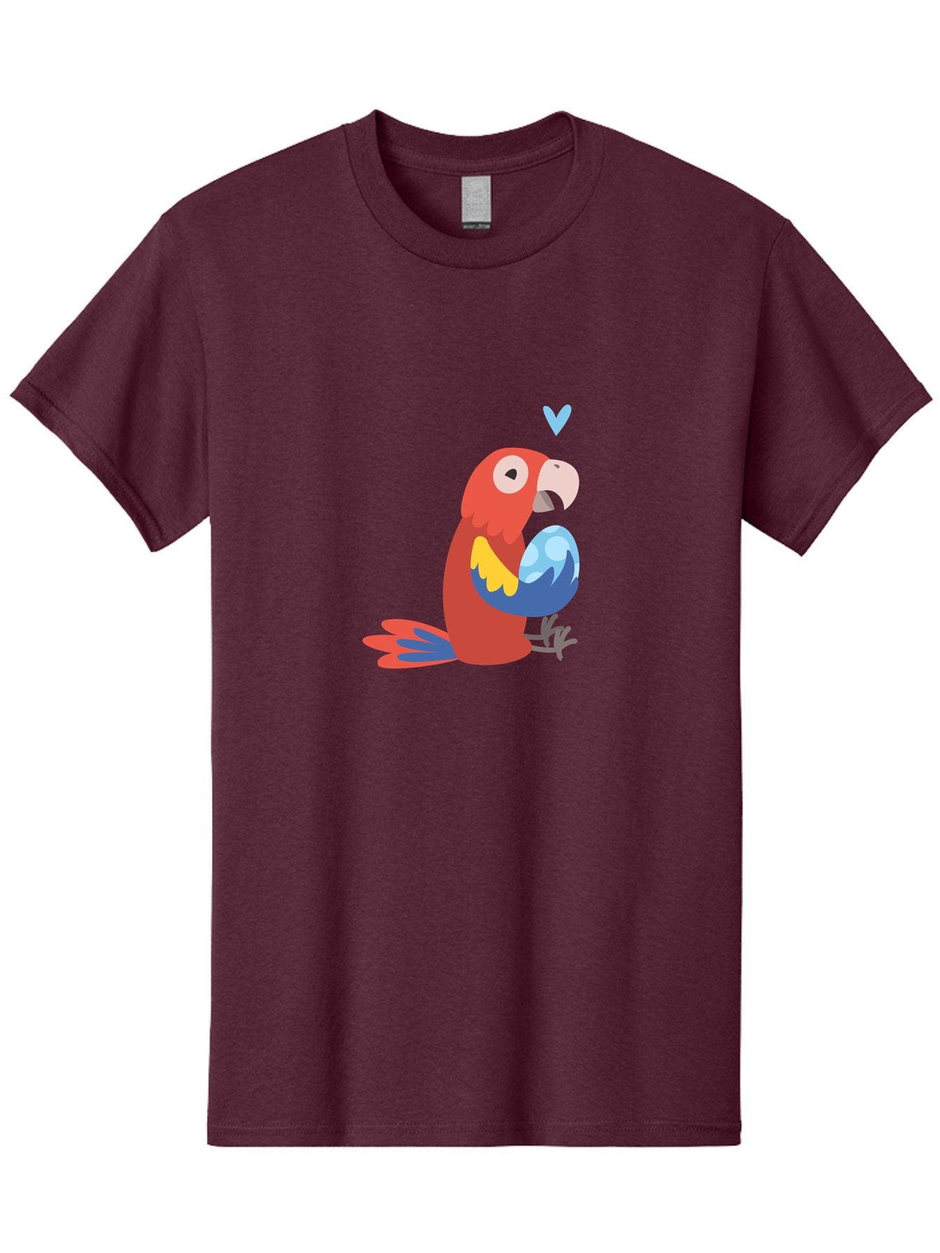Parrot-With-Globe Men'S Graphic Tee, 100% Cotton, Comfortable Casual Summer Wear, Machine Washable, Cartoon Parrot, Colorful Plumage, Vibrant Bird, Blue And Red Feathers, Yellow Wing, Heart Symbol, Cute Animal, Illustration Art, Aab871 15