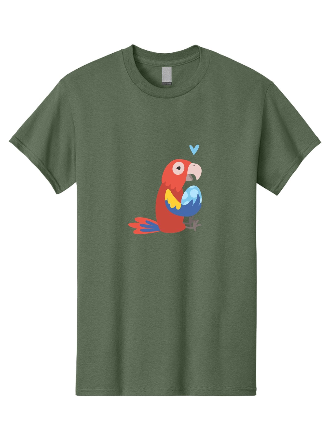 Parrot-With-Globe Men'S Graphic Tee, 100% Cotton, Comfortable Casual Summer Wear, Machine Washable, Cartoon Parrot, Colorful Plumage, Vibrant Bird, Blue And Red Feathers, Yellow Wing, Heart Symbol, Cute Animal, Illustration Art, Aab871 11