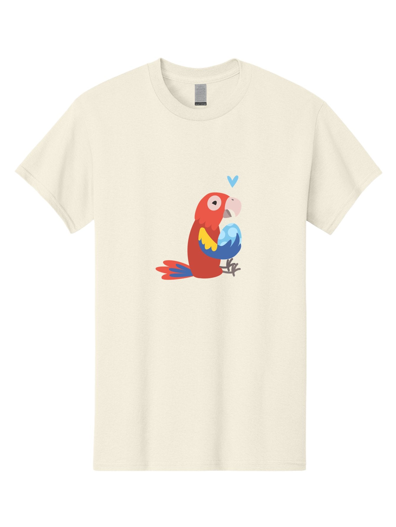 Parrot-With-Globe Men'S Graphic Tee, 100% Cotton, Comfortable Casual Summer Wear, Machine Washable, Cartoon Parrot, Colorful Plumage, Vibrant Bird, Blue And Red Feathers, Yellow Wing, Heart Symbol, Cute Animal, Illustration Art, Aab871 3