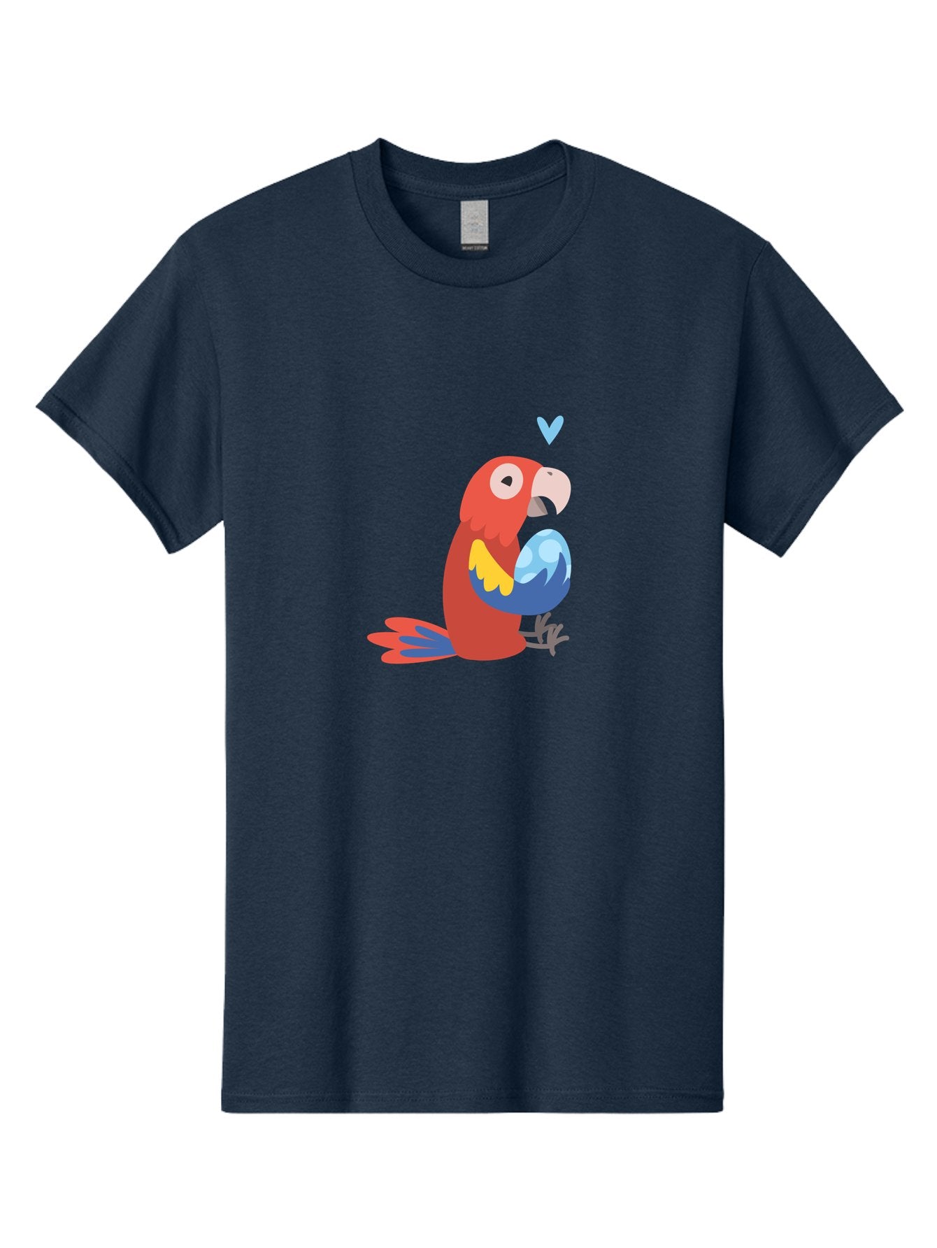 Parrot-With-Globe Men'S Graphic Tee, 100% Cotton, Comfortable Casual Summer Wear, Machine Washable, Cartoon Parrot, Colorful Plumage, Vibrant Bird, Blue And Red Feathers, Yellow Wing, Heart Symbol, Cute Animal, Illustration Art, Aab871 10