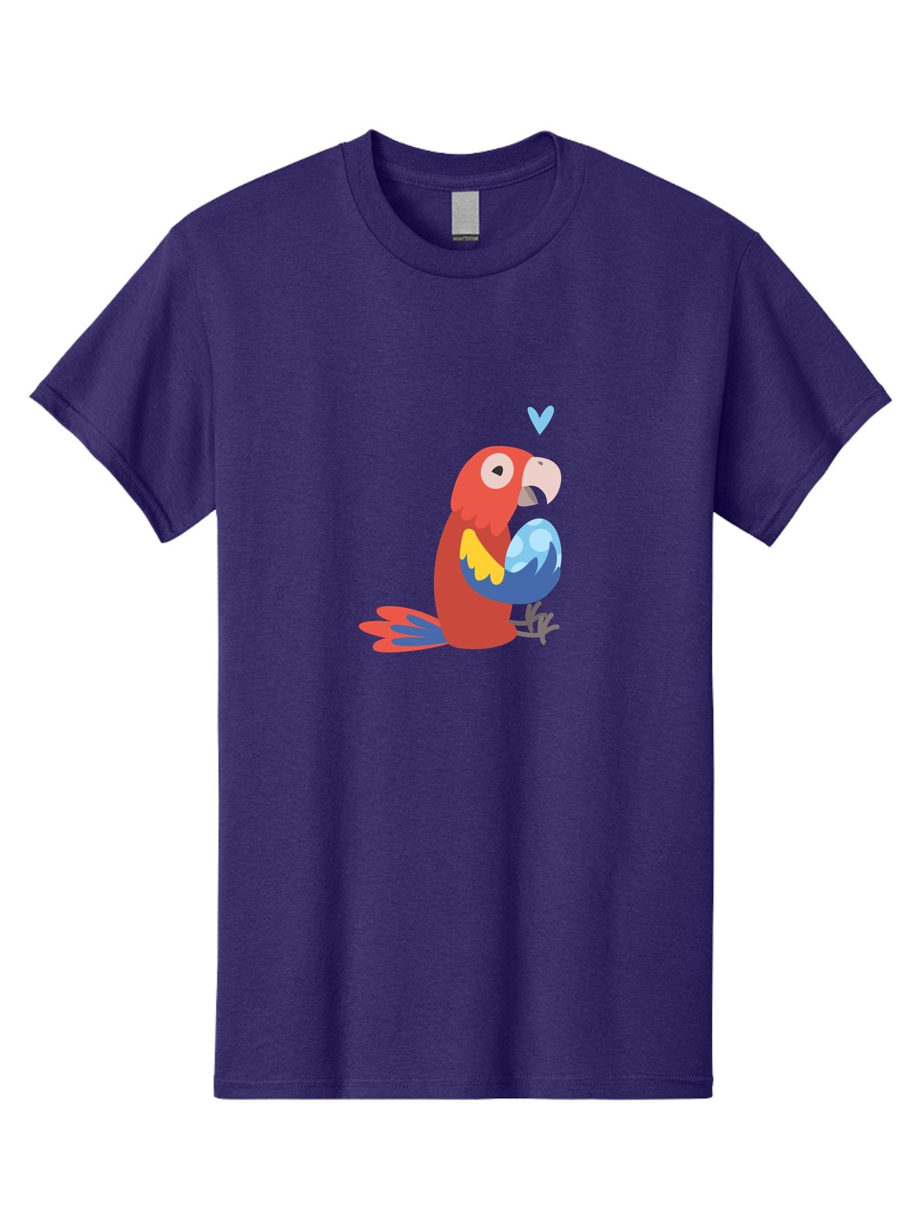 Parrot-With-Globe Men'S Graphic Tee, 100% Cotton, Comfortable Casual Summer Wear, Machine Washable, Cartoon Parrot, Colorful Plumage, Vibrant Bird, Blue And Red Feathers, Yellow Wing, Heart Symbol, Cute Animal, Illustration Art, Aab871 9