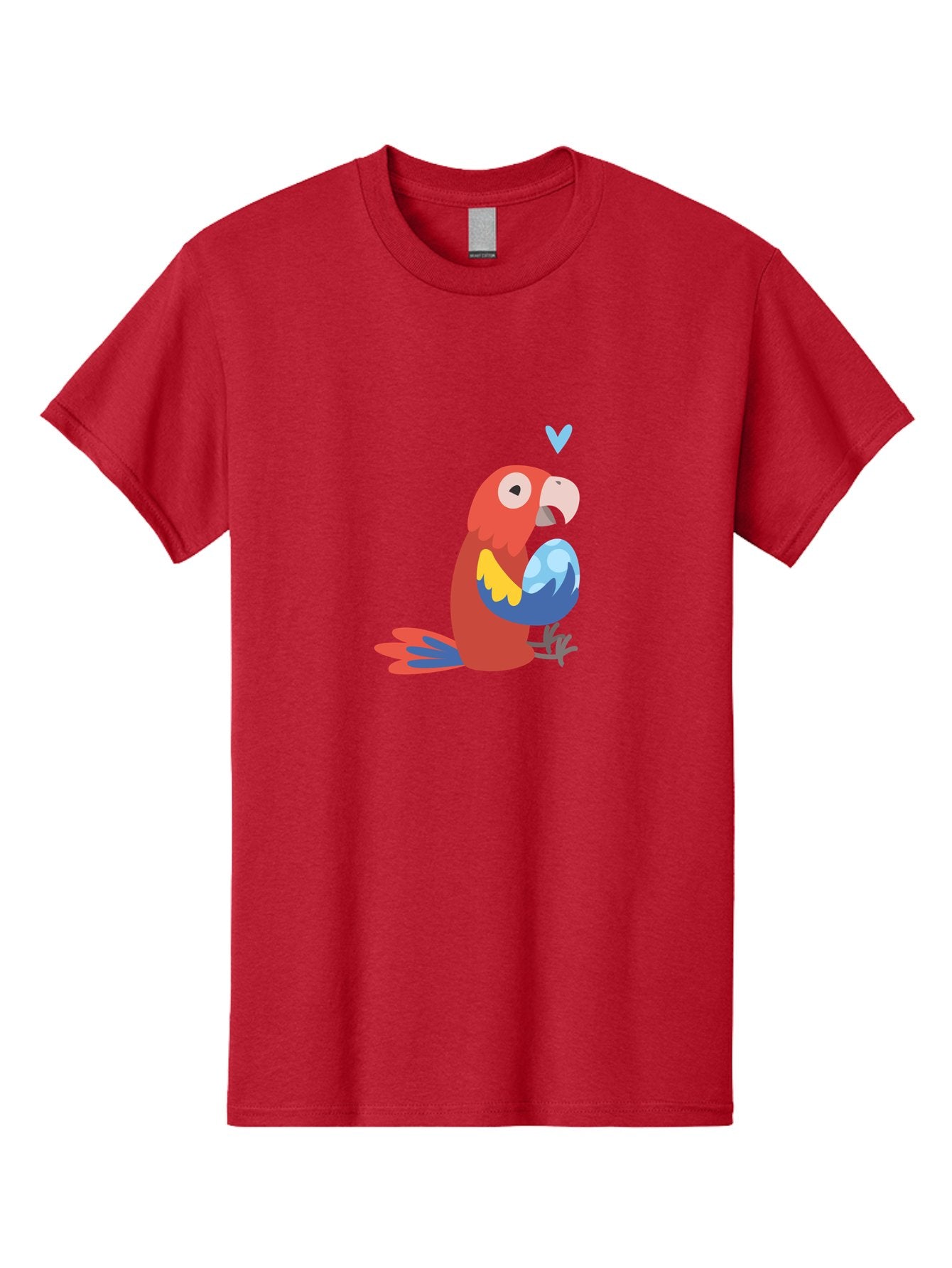Parrot-With-Globe Men'S Graphic Tee, 100% Cotton, Comfortable Casual Summer Wear, Machine Washable, Cartoon Parrot, Colorful Plumage, Vibrant Bird, Blue And Red Feathers, Yellow Wing, Heart Symbol, Cute Animal, Illustration Art, Aab871 7