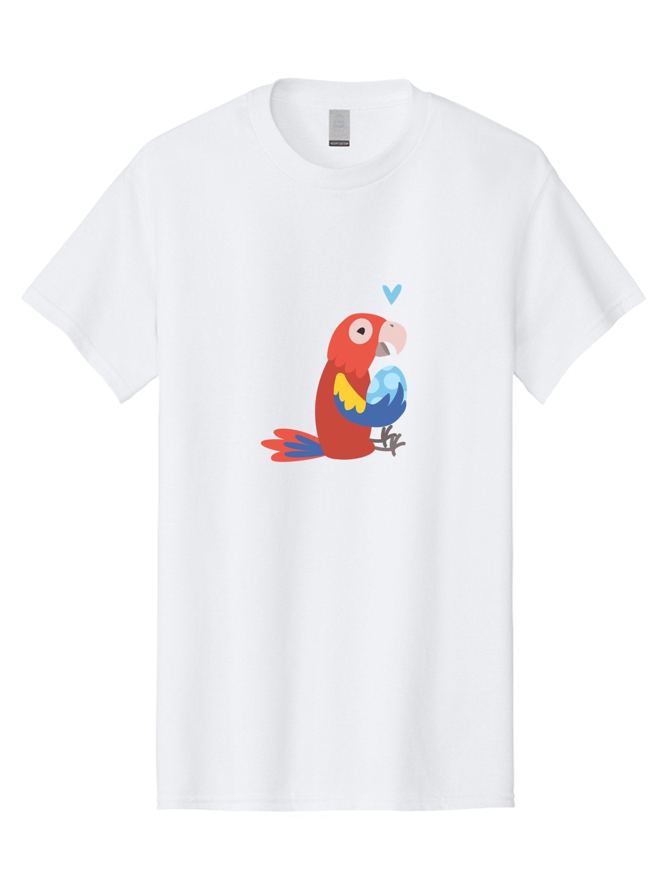 Parrot-With-Globe Men'S Graphic Tee, 100% Cotton, Comfortable Casual Summer Wear, Machine Washable, Cartoon Parrot, Colorful Plumage, Vibrant Bird, Blue And Red Feathers, Yellow Wing, Heart Symbol, Cute Animal, Illustration Art, Aab871 12