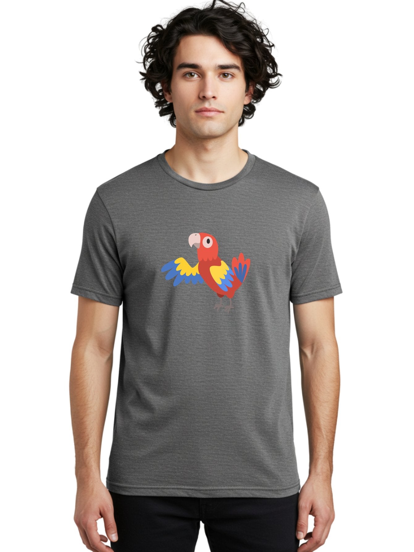 Parrot Men'S Graphic Tee, 100% Cotton, Comfortable Casual Summer Wear, Machine Washable, Vibrant Parrot, Colorful Bird, Tropical Parrot, Cartoon Parrot, Parrot Illustration, Red Parrot, Blue And Yellow Wings, White Beak, Simple Art, Aab872 21