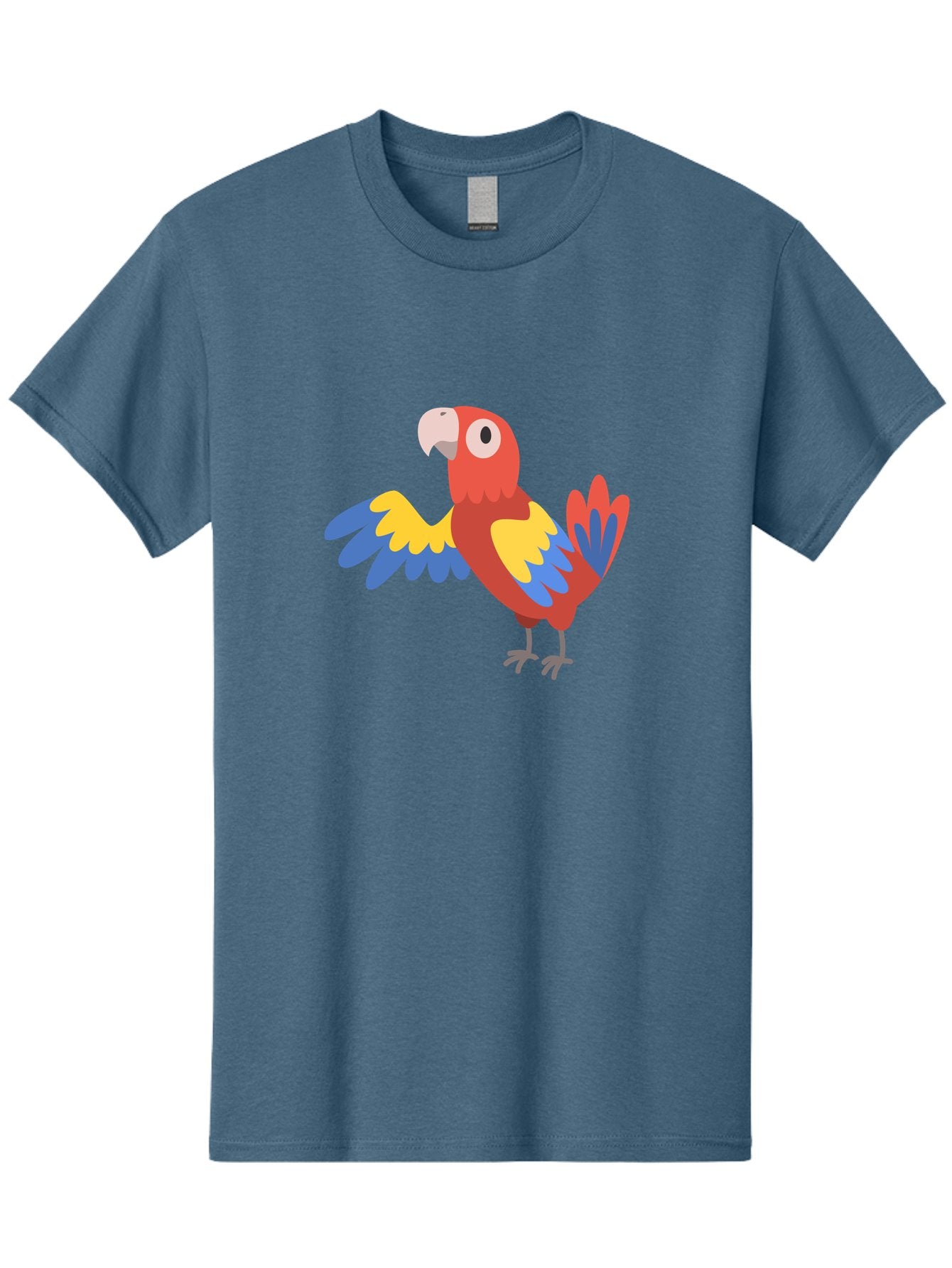 Parrot Men'S Graphic Tee, 100% Cotton, Comfortable Casual Summer Wear, Machine Washable, Vibrant Parrot, Colorful Bird, Tropical Parrot, Cartoon Parrot, Parrot Illustration, Red Parrot, Blue And Yellow Wings, White Beak, Simple Art, Aab872 3