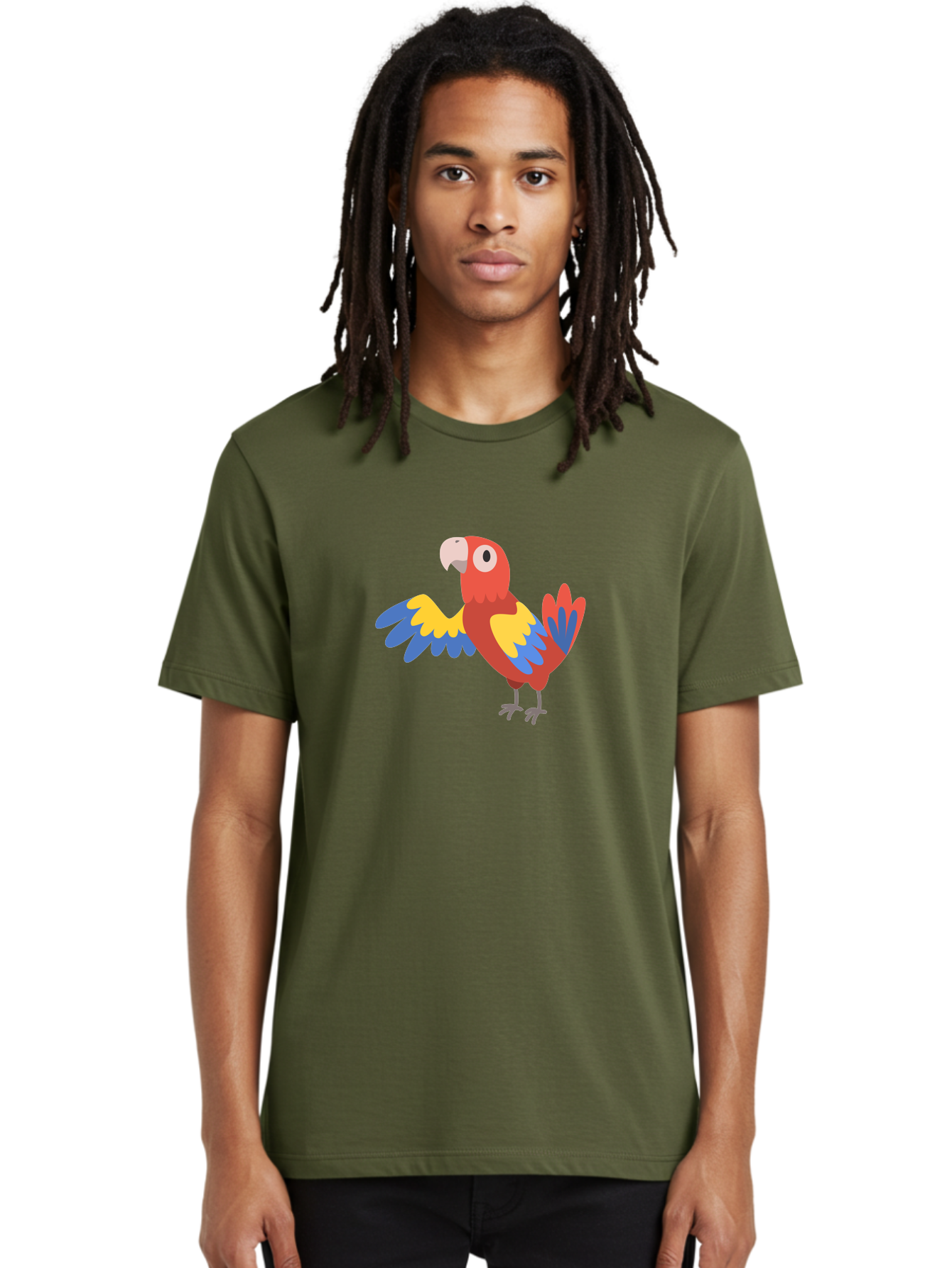 Parrot Men'S Graphic Tee, 100% Cotton, Comfortable Casual Summer Wear, Machine Washable, Vibrant Parrot, Colorful Bird, Tropical Parrot, Cartoon Parrot, Parrot Illustration, Red Parrot, Blue And Yellow Wings, White Beak, Simple Art, Aab872