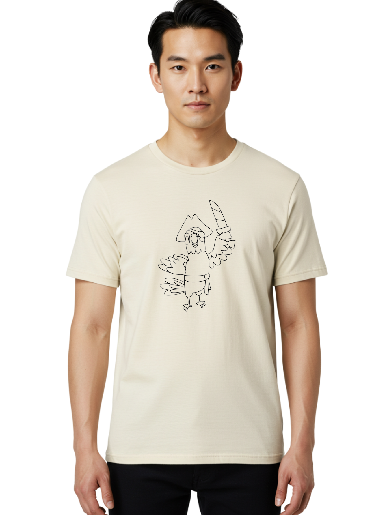 Pirate-Bird Men'S Graphic Tee, 100% Cotton, Comfortable Casual Summer Wear, Machine Washable, Cartoon Parrot Pirate, Pirate Bird Character, Swashbuckling Parrot, Pirate Hat, Pirate Sword, Kids Cartoon, Coloring Page, Cartoon Character Aab873